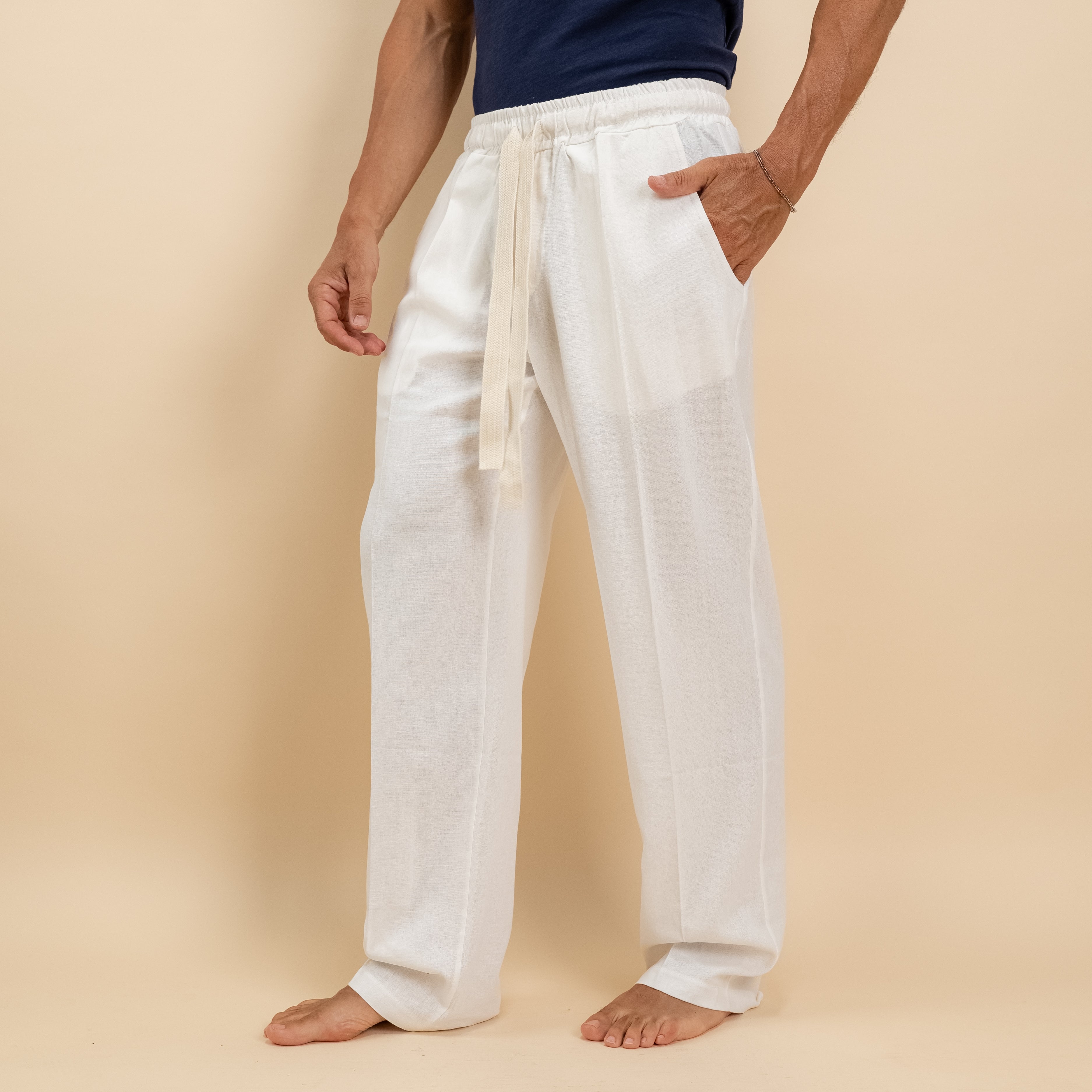 Pantalaccio in misto lino fondo largo - Bianco