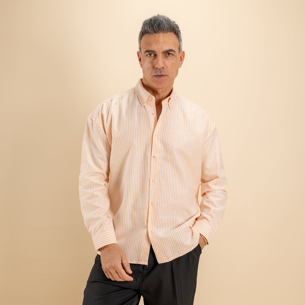 Camicia oversize a righe button down - Arancione