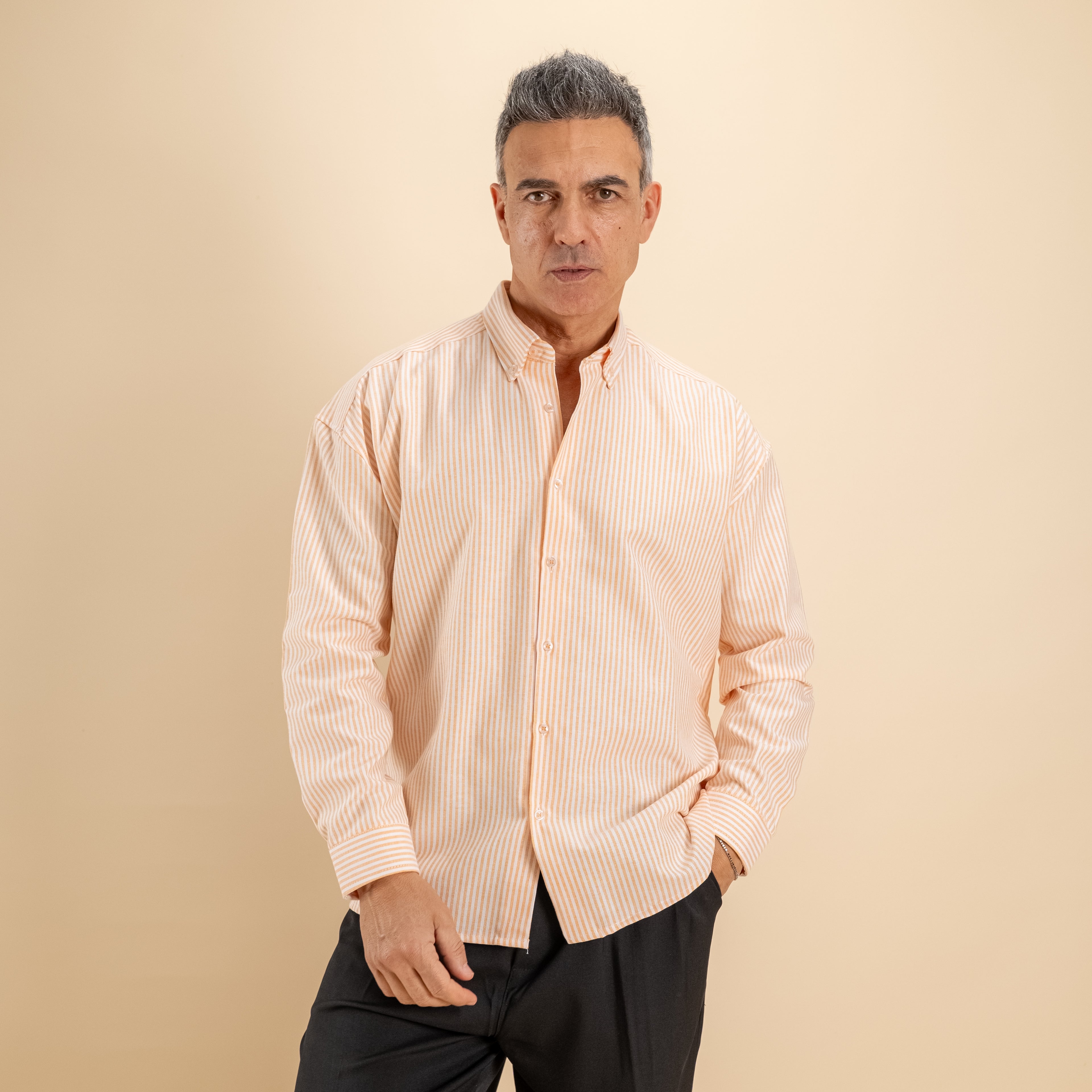 Camicia oversize a righe button down - Arancione