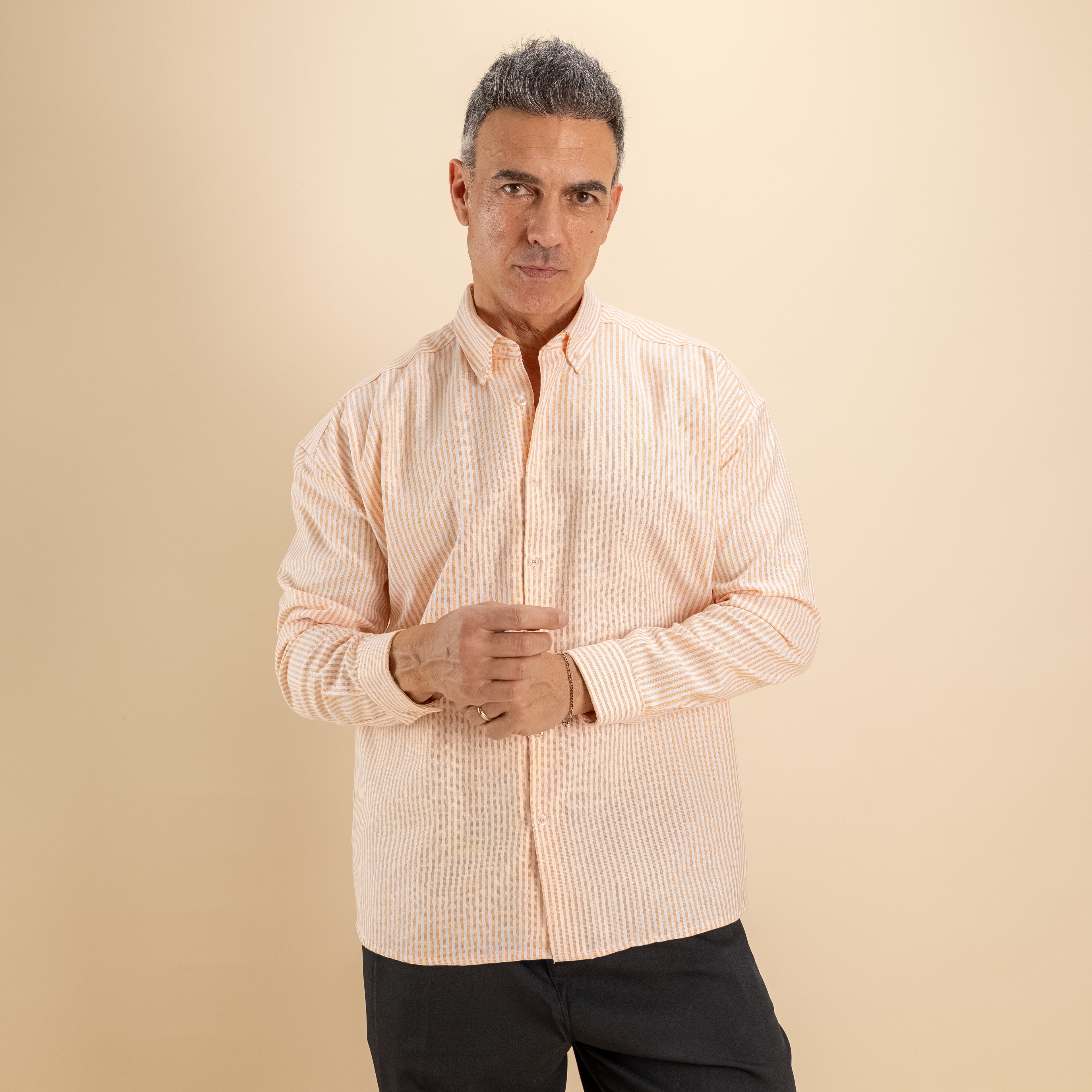 Camicia oversize a righe button down - Arancione