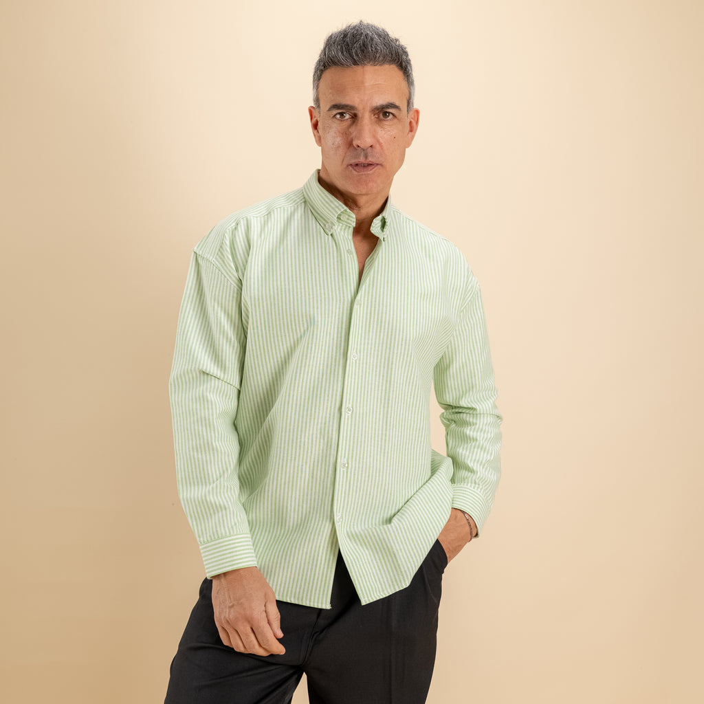 Camicia oversize a righe button down - Verde