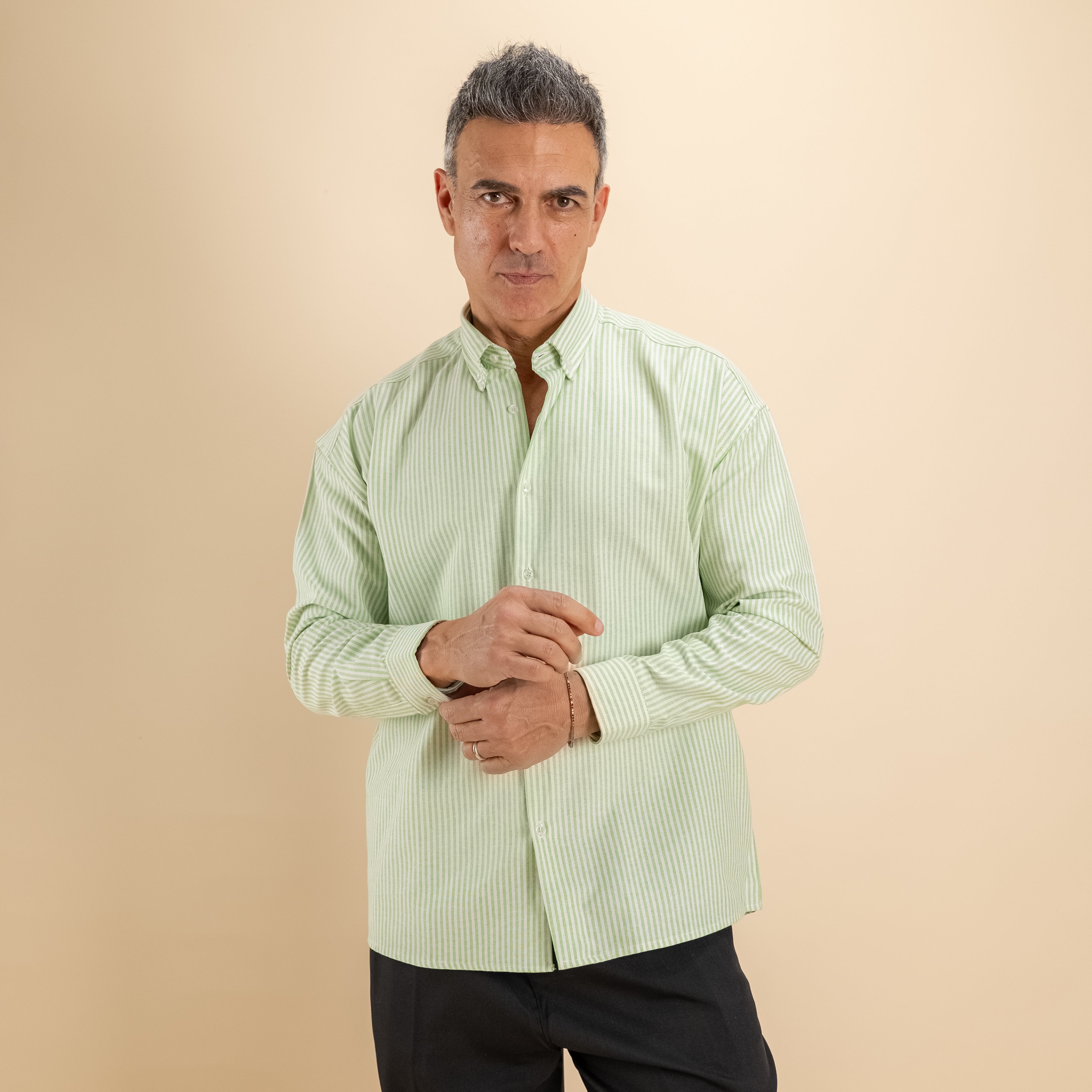 Camicia oversize a righe button down - Verde