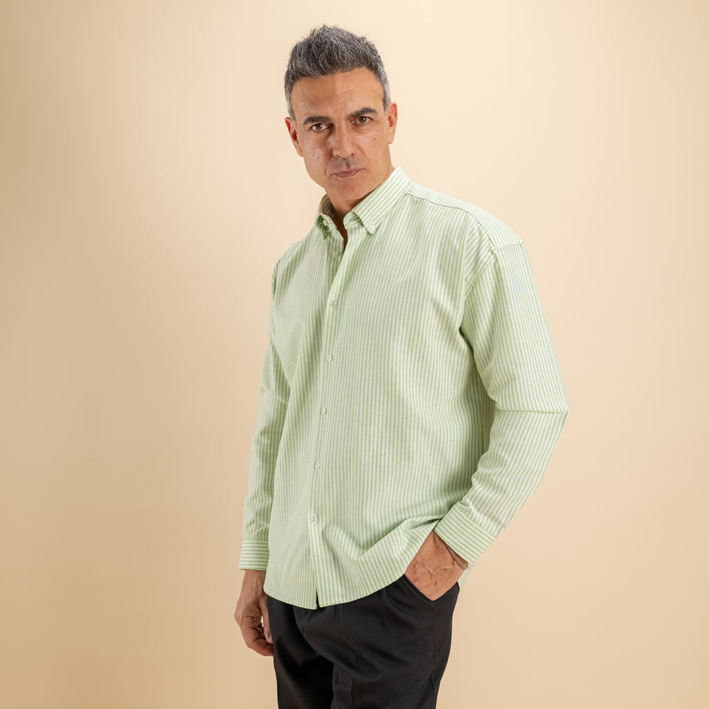 Camicia oversize a righe button down - Verde