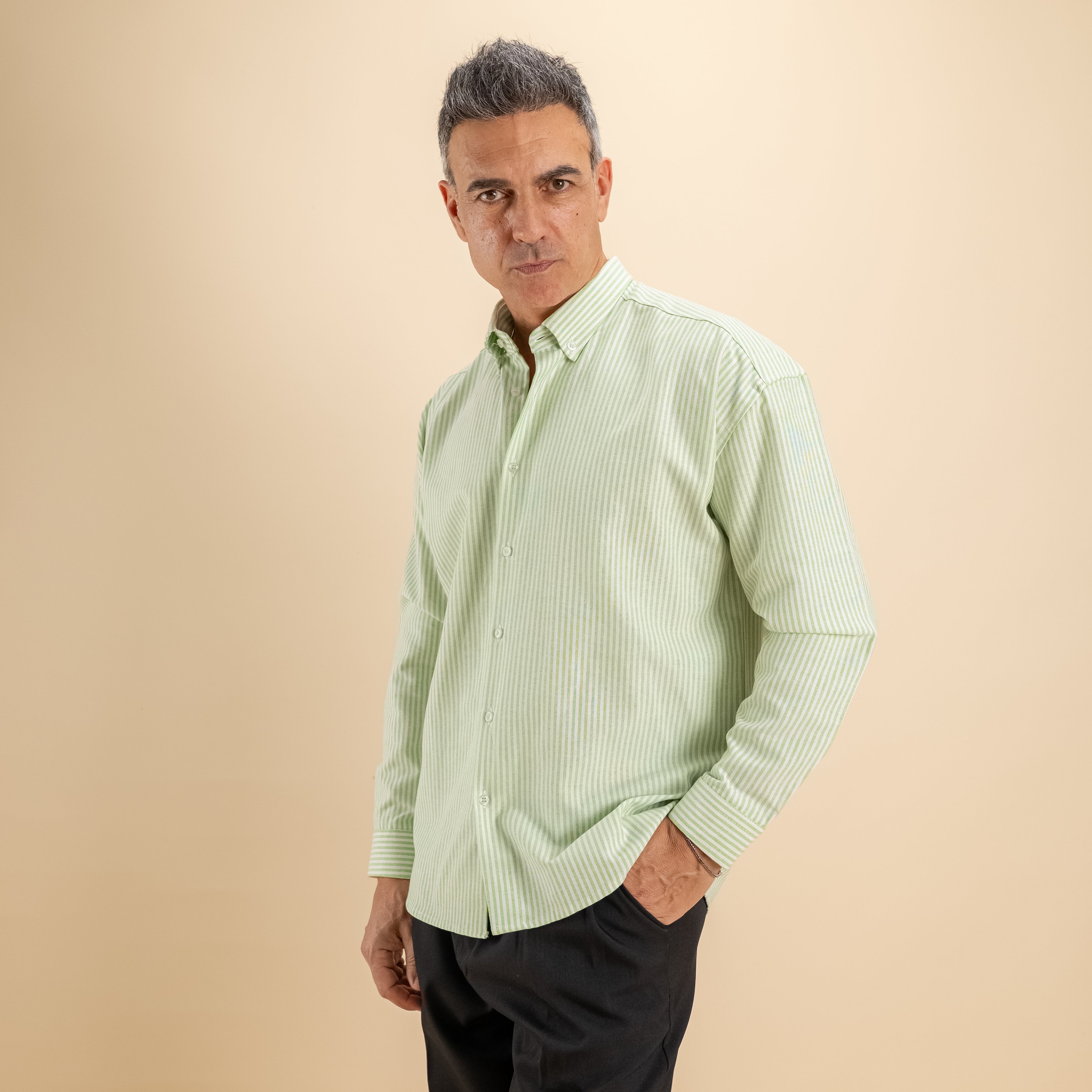 Camicia oversize a righe button down - Verde