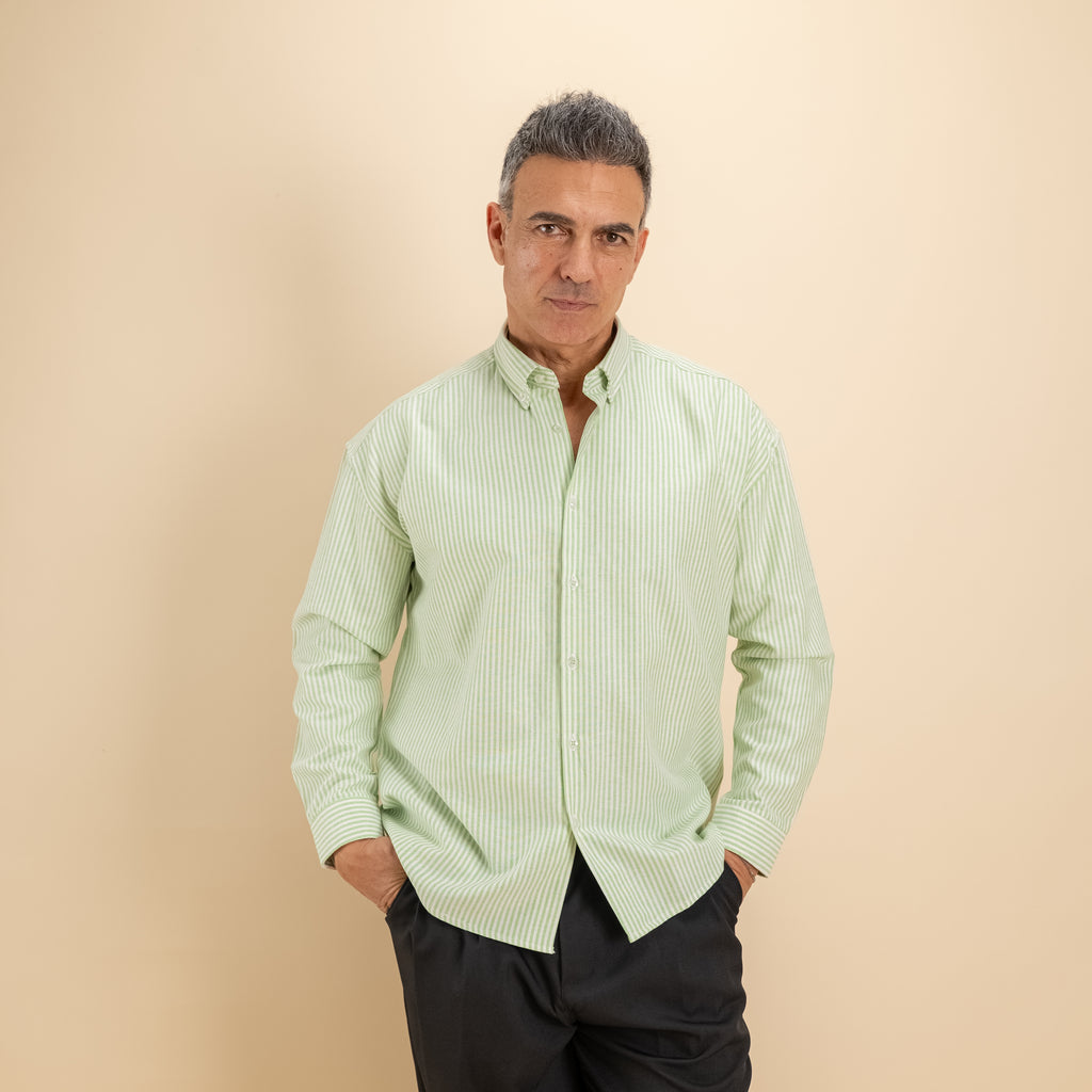 Camicia oversize a righe button down - Verde