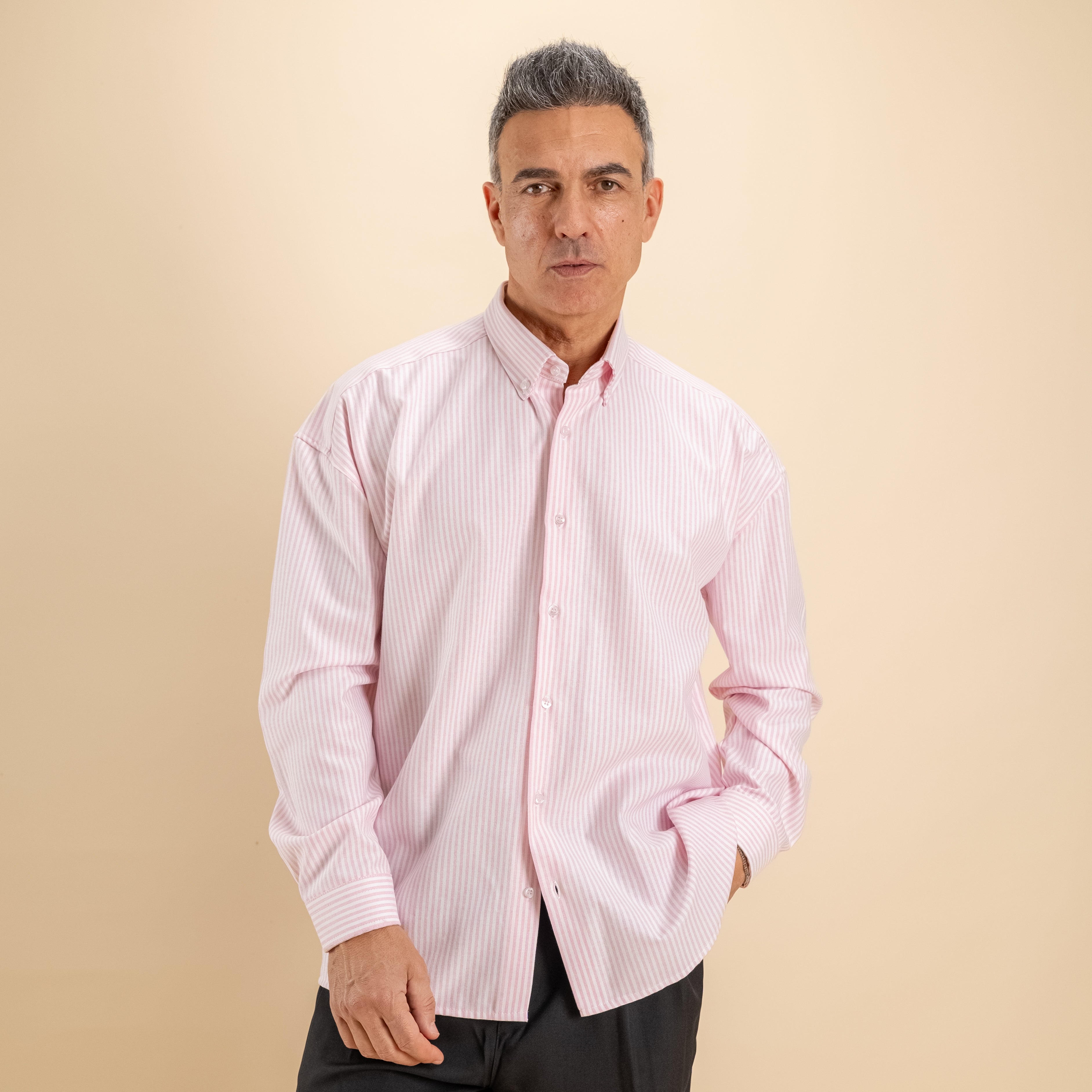 Camicia oversize a righe button down - Rosa