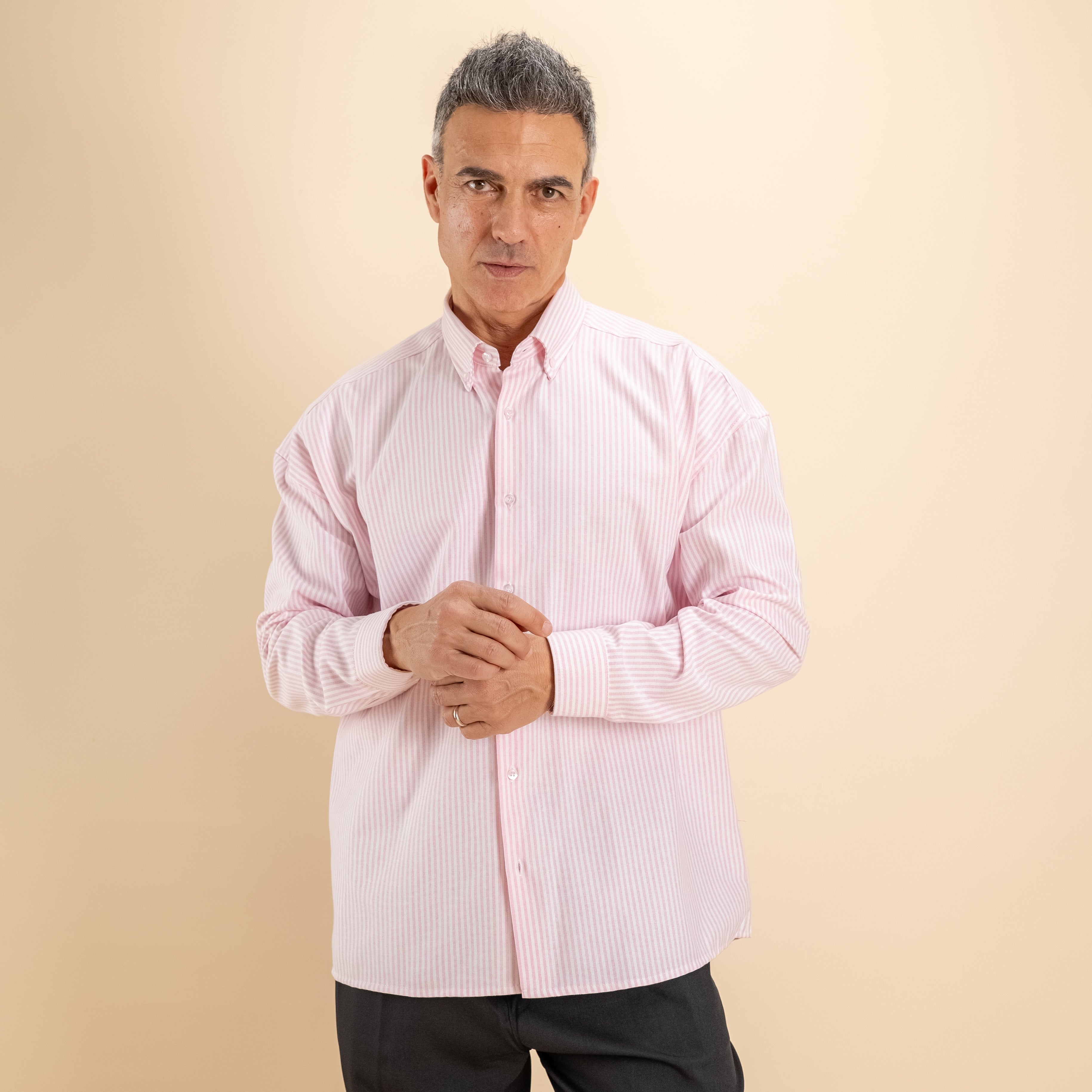Camicia oversize a righe button down - Rosa