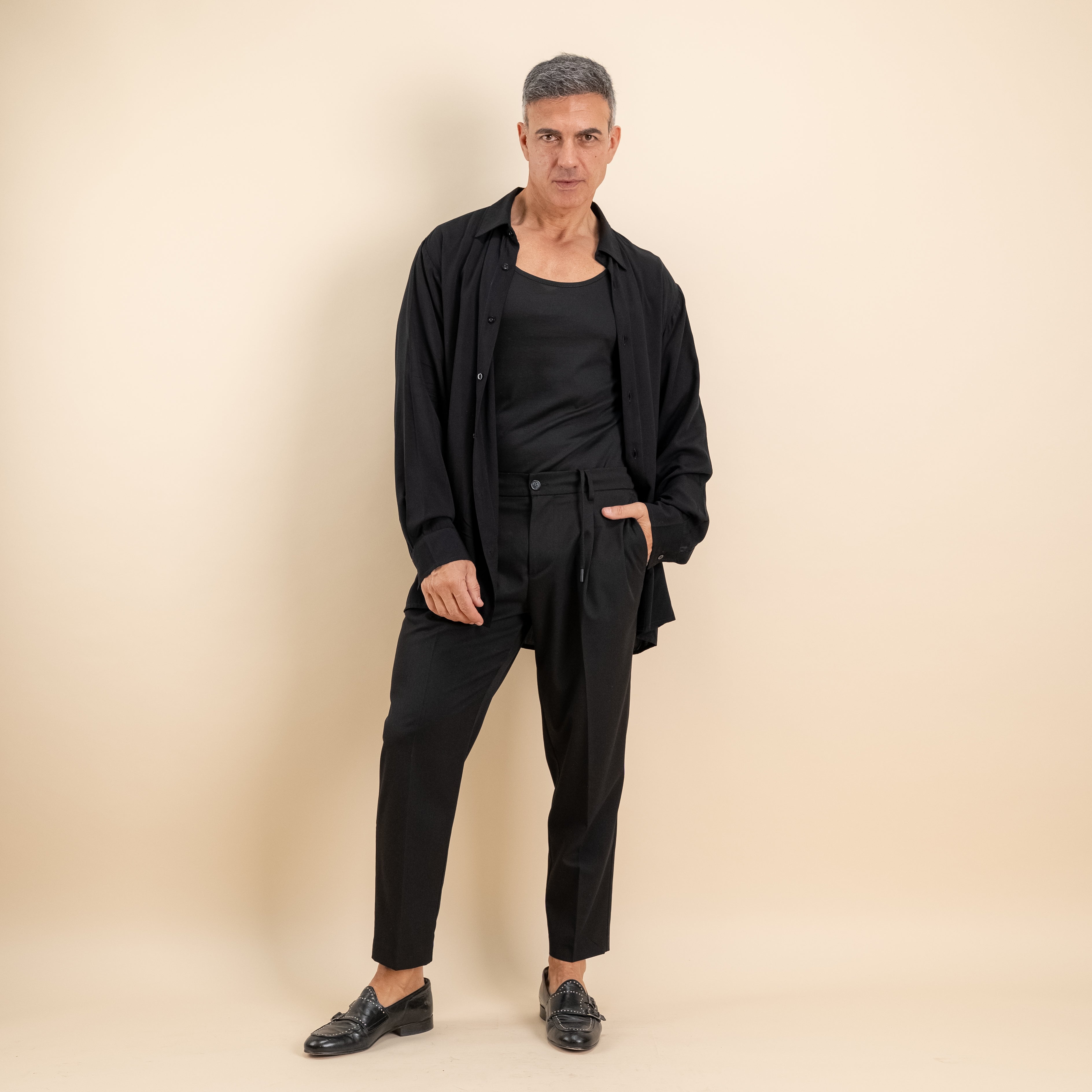 T-shirt effetto seta scollo a barca slim fit - Nero