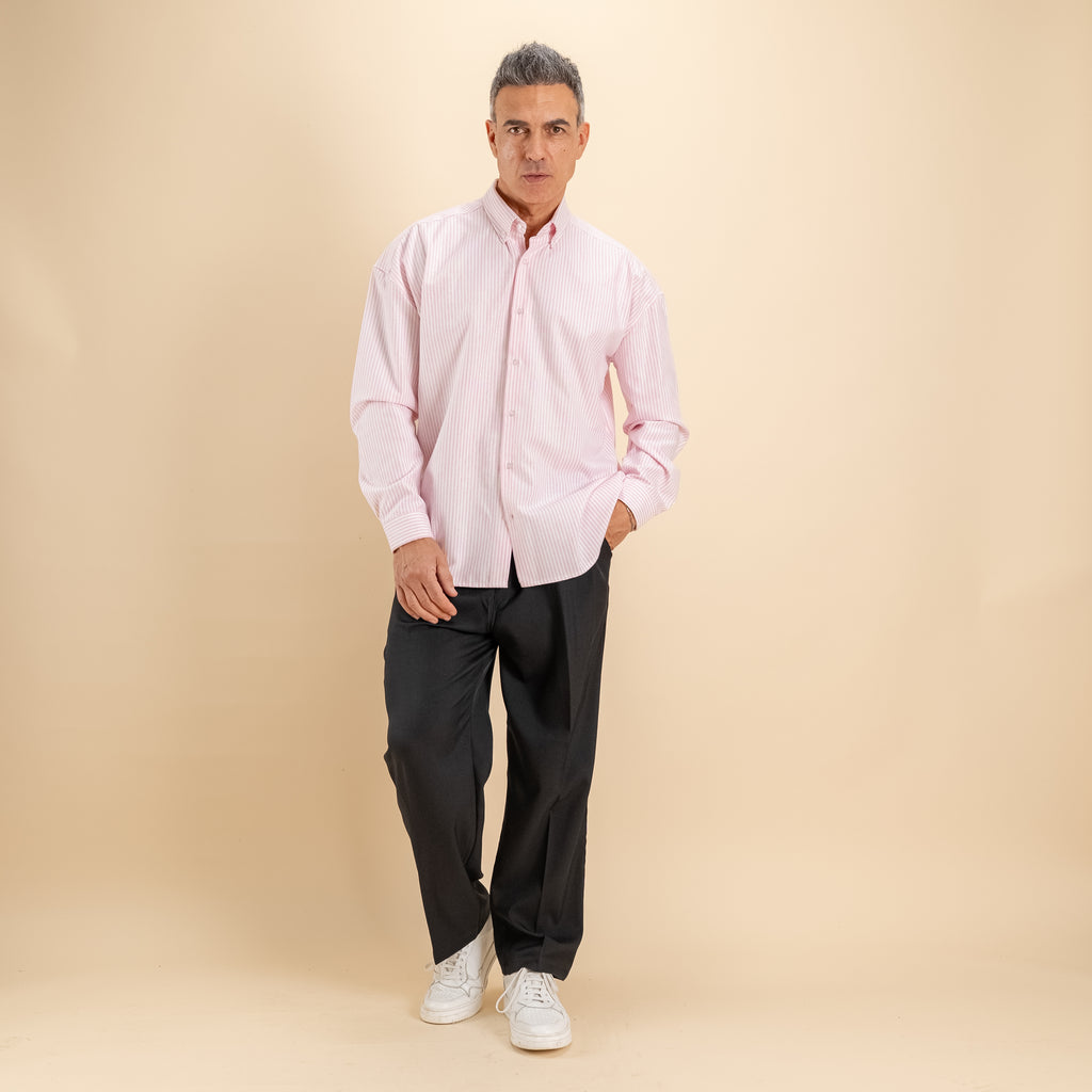 Camicia oversize a righe button down - Rosa