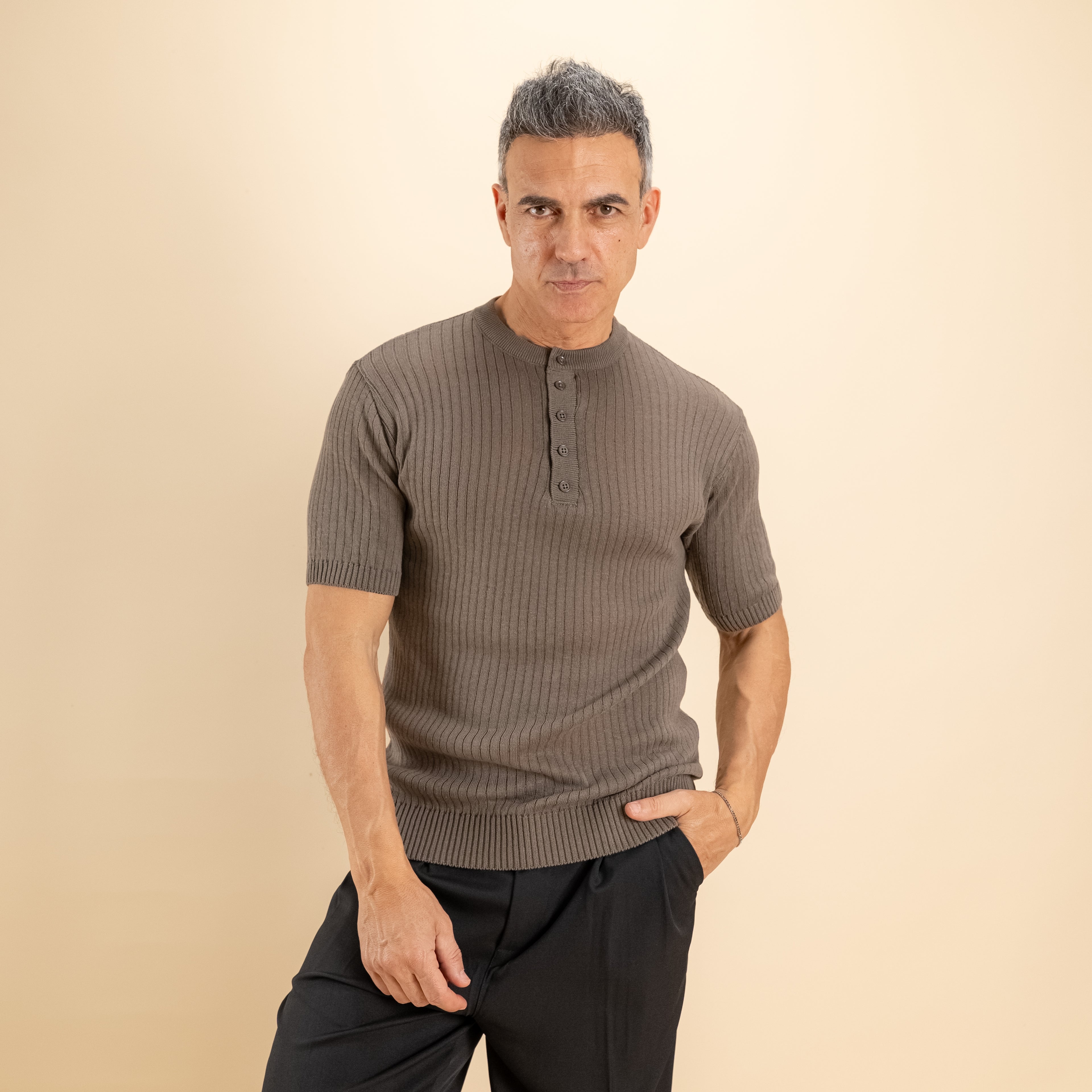 T-shirt serafino traforata - Moro
