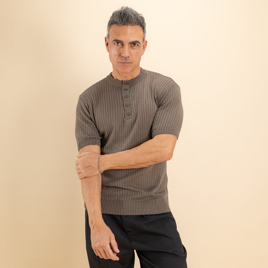 T-shirt serafino traforata - Moro