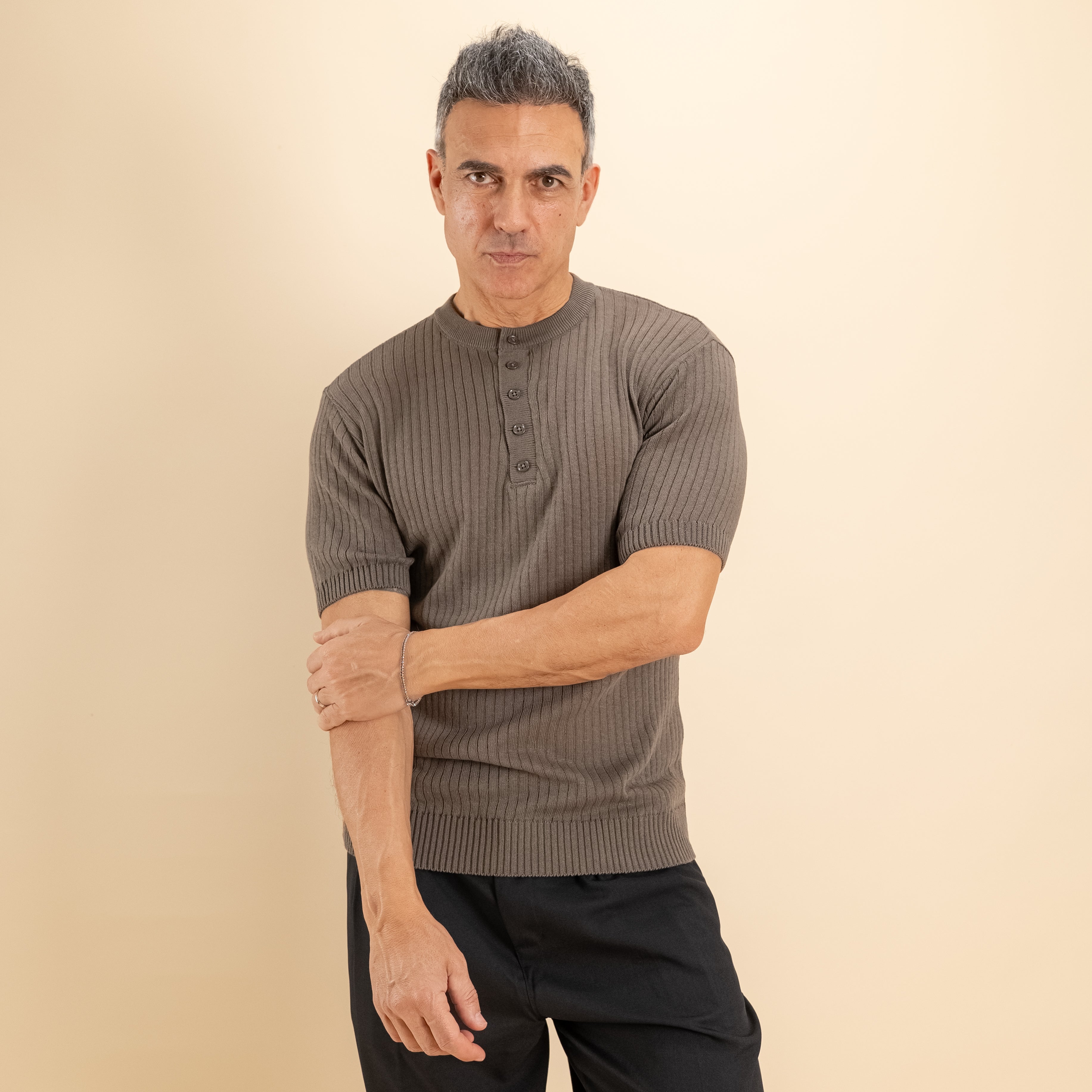 T-shirt serafino traforata - Moro