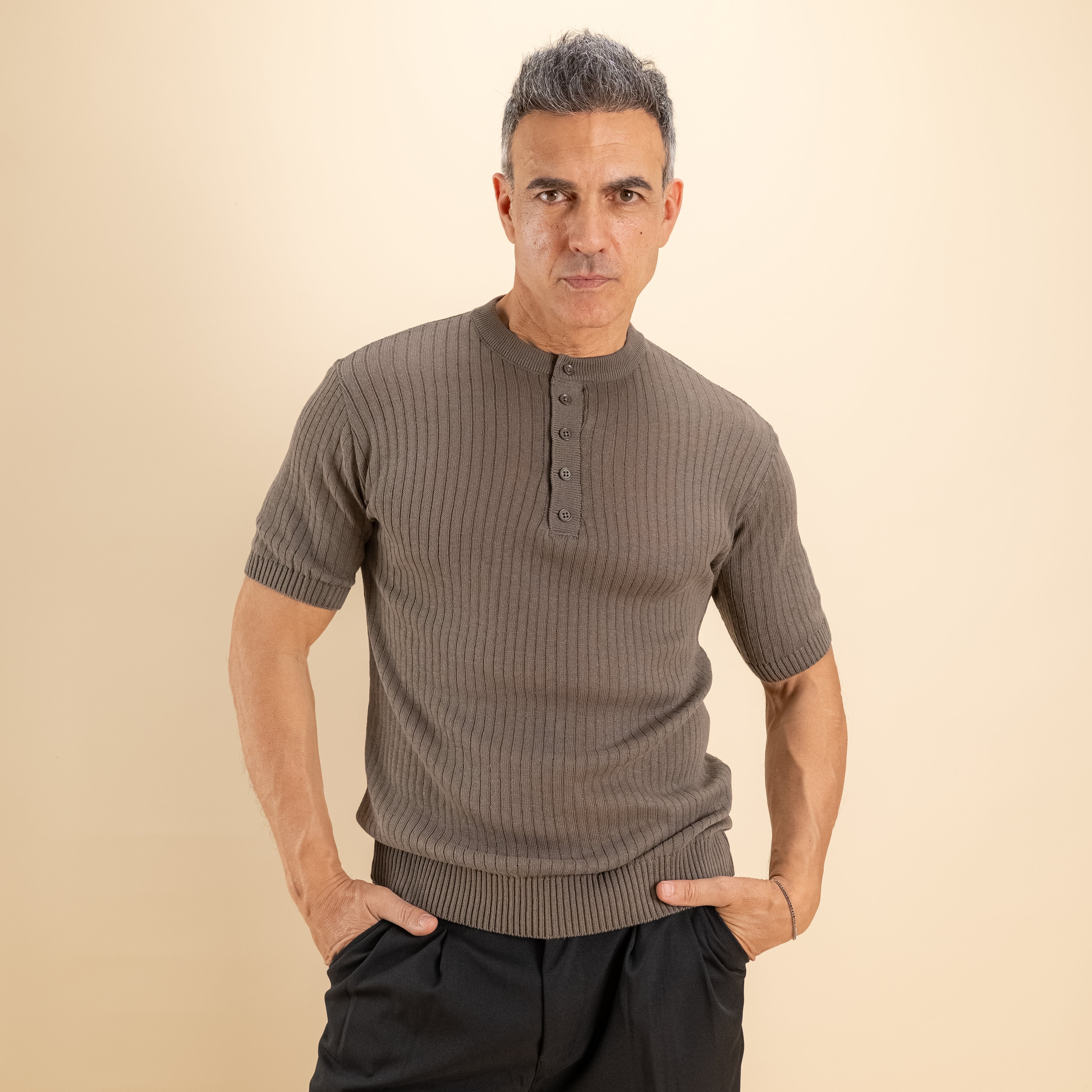 T-shirt serafino traforata - Moro