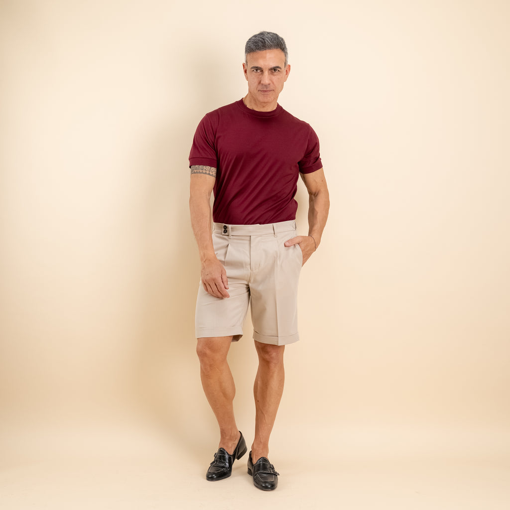 T-shirt in Filo di Scozia 2.0 con bordi a costina - Bordeaux