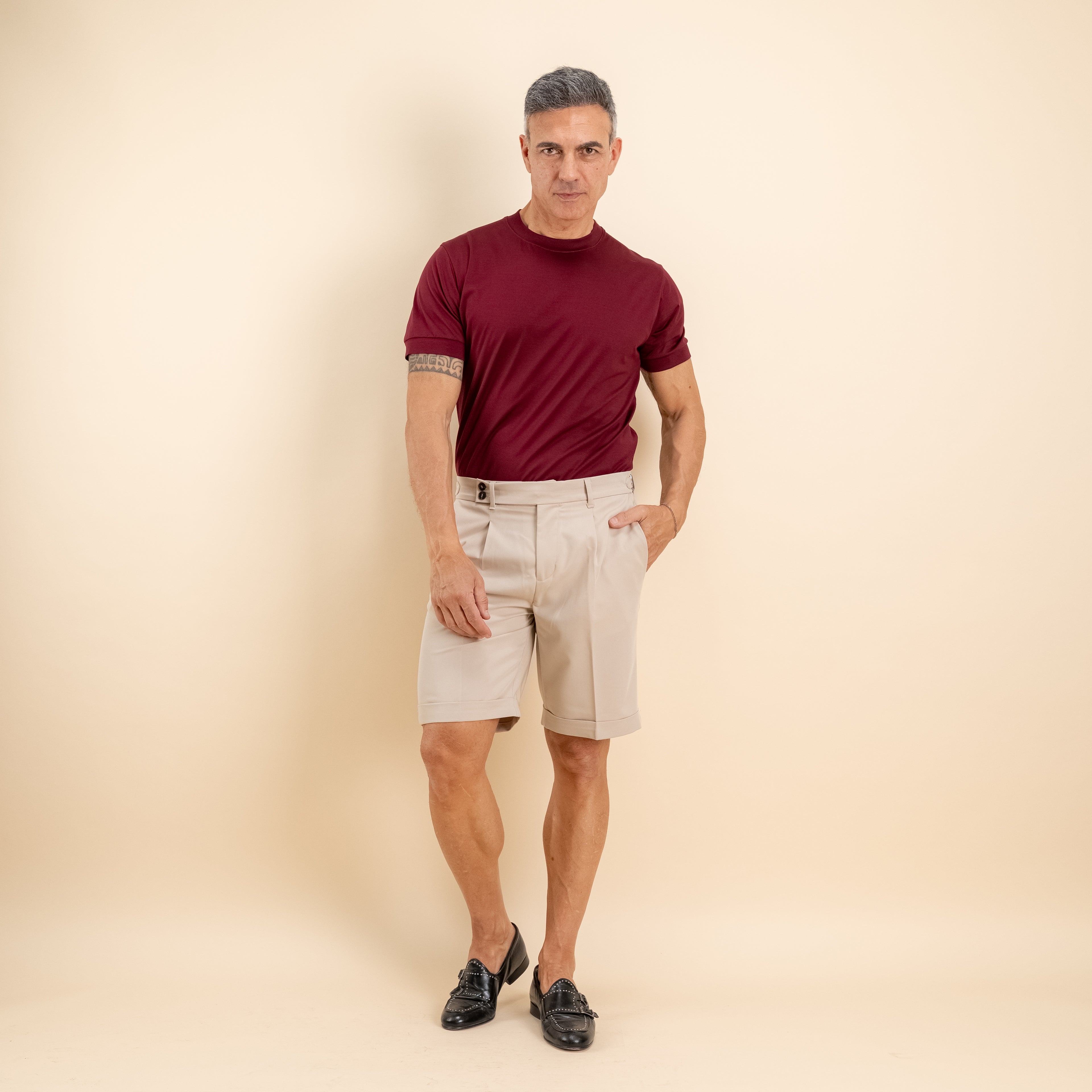 T-shirt in Filo di Scozia 2.0 con bordi a costina - Bordeaux