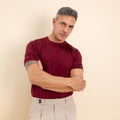 T-shirt in Filo di Scozia 2.0 con bordi a costina - Bordeaux