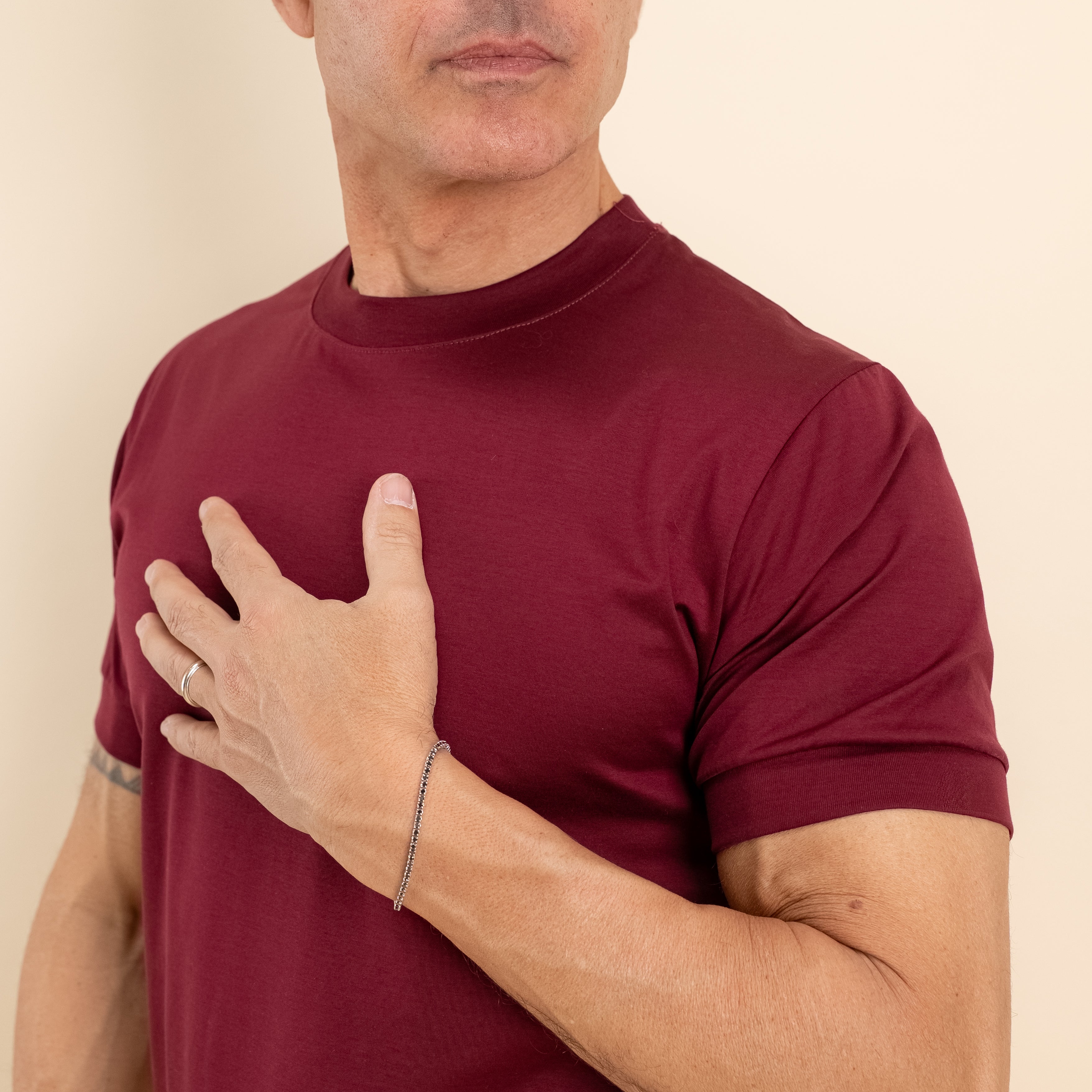 T-shirt in Filo di Scozia 2.0 con bordi a costina - Bordeaux