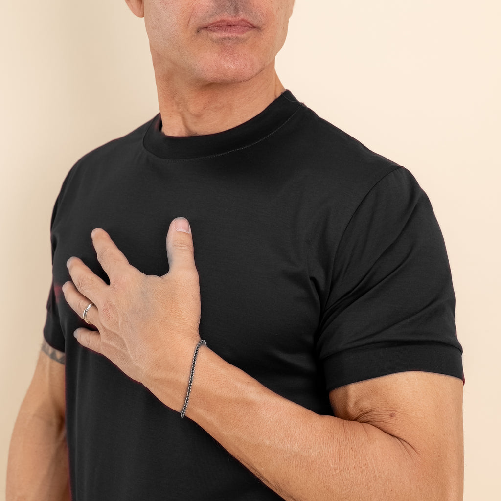T-shirt in Filo di Scozia 2.0 con bordi a costina - Nero