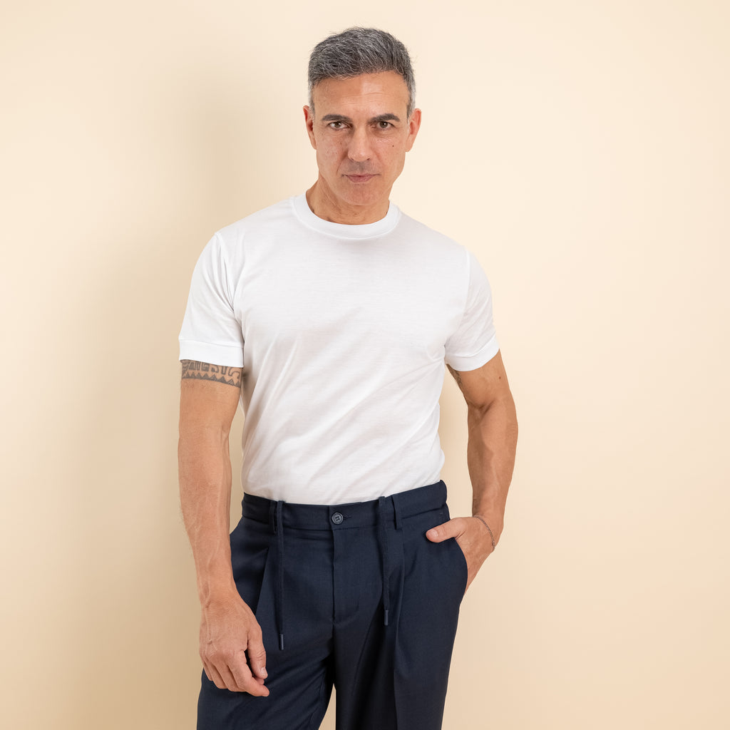 T-shirt in Filo di Scozia 2.0 con bordi a costina - Bianco