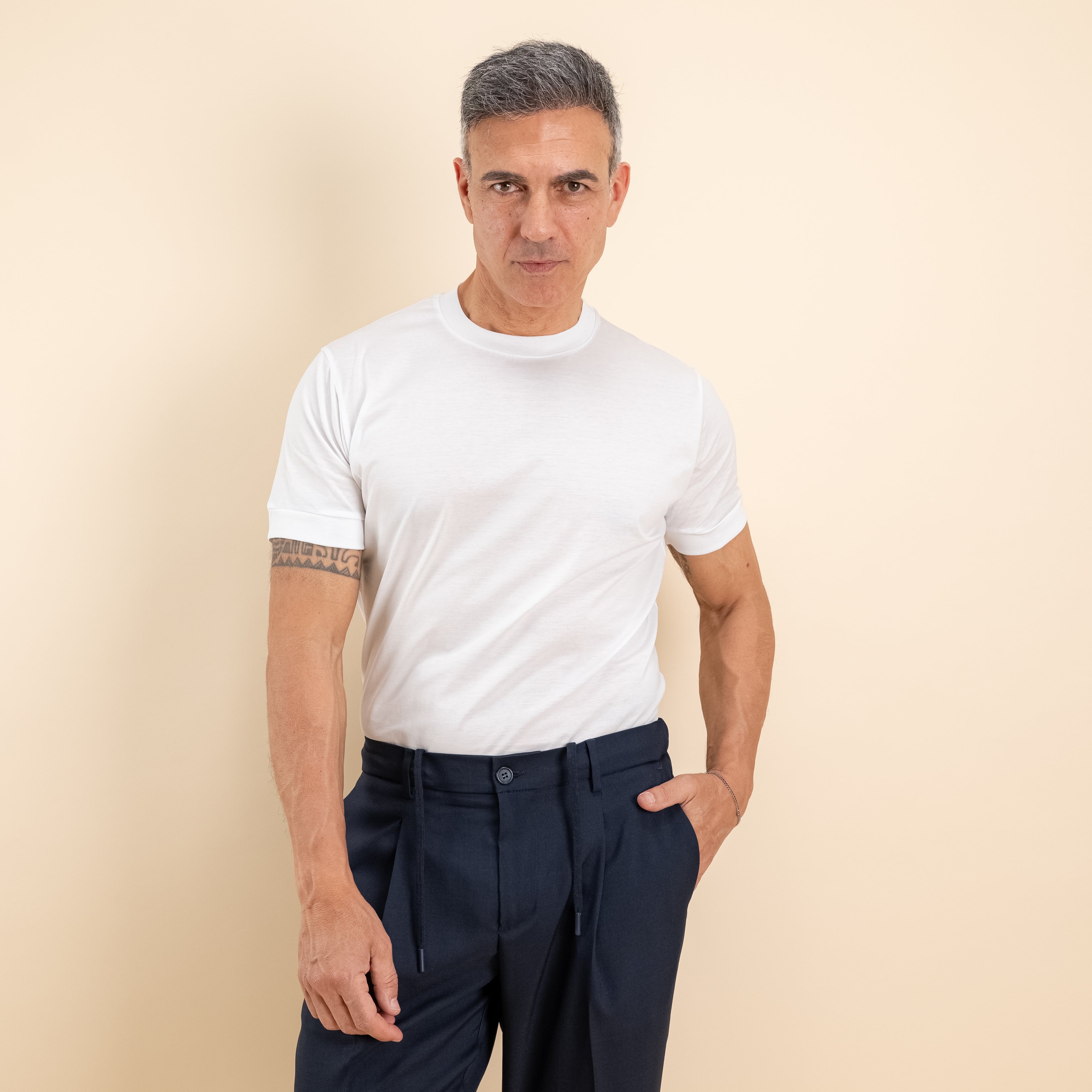 T-shirt in Filo di Scozia 2.0 con bordi a costina - Bianco