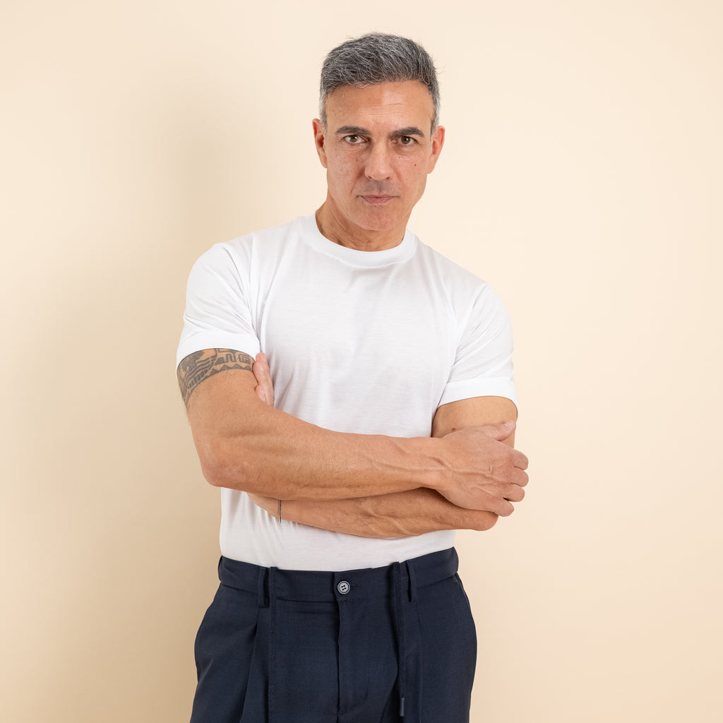 T-shirt in Filo di Scozia 2.0 con bordi a costina - Bianco