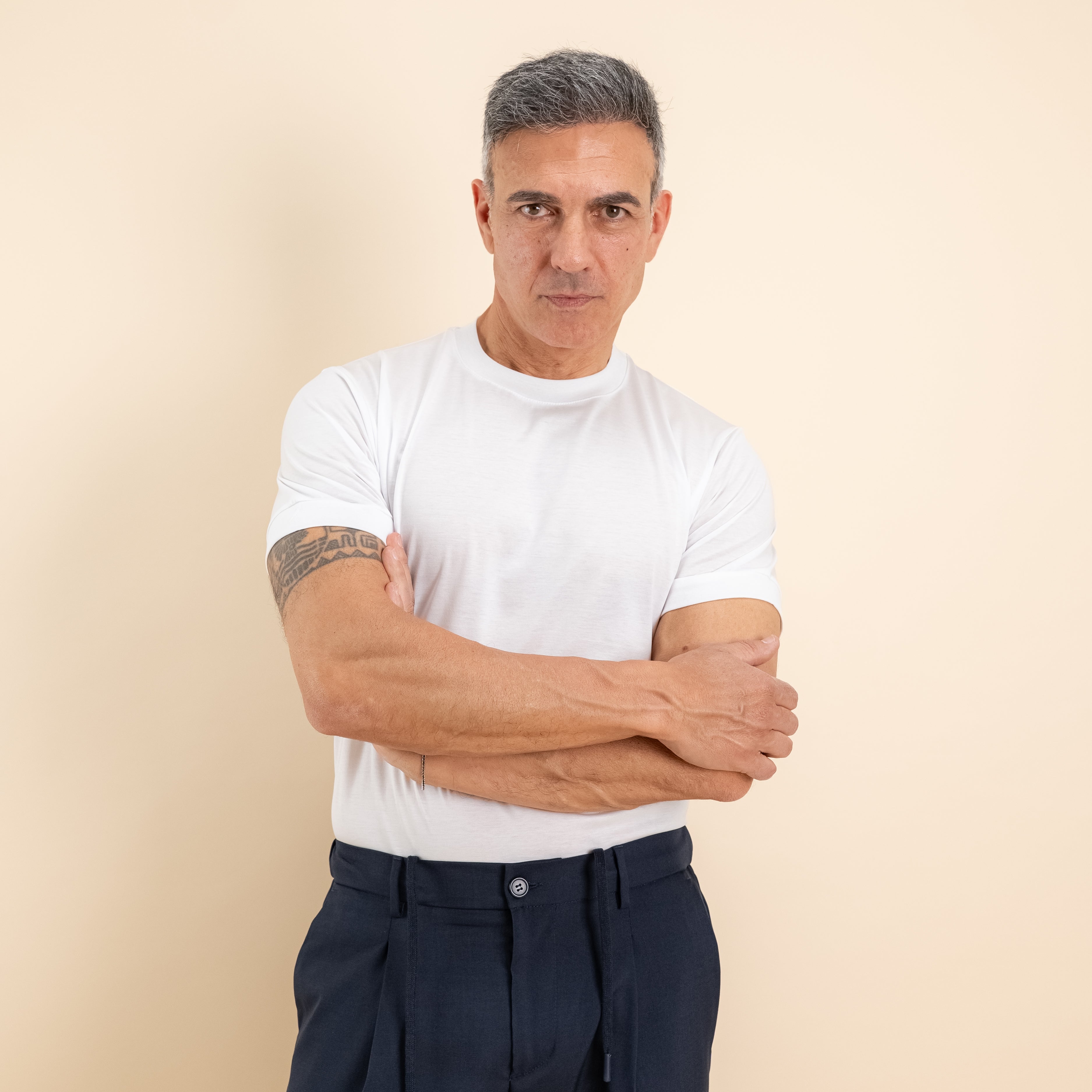 T-shirt in Filo di Scozia 2.0 con bordi a costina - Bianco