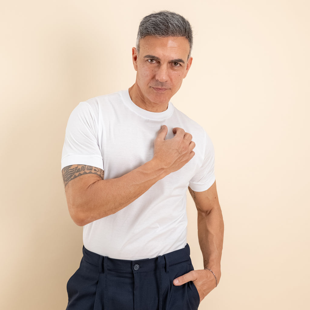 T-shirt in Filo di Scozia 2.0 con bordi a costina - Bianco