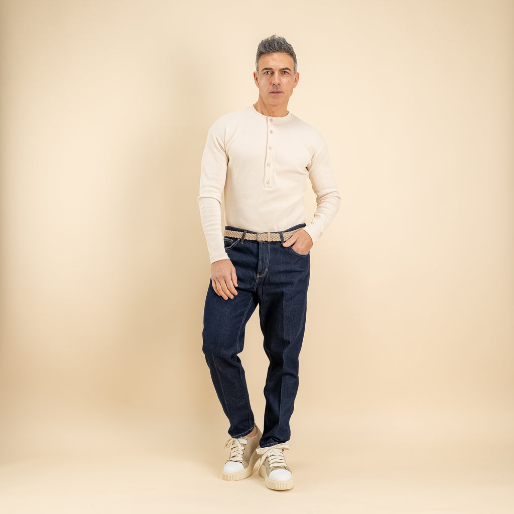 Maglia serafino a costine - Beige