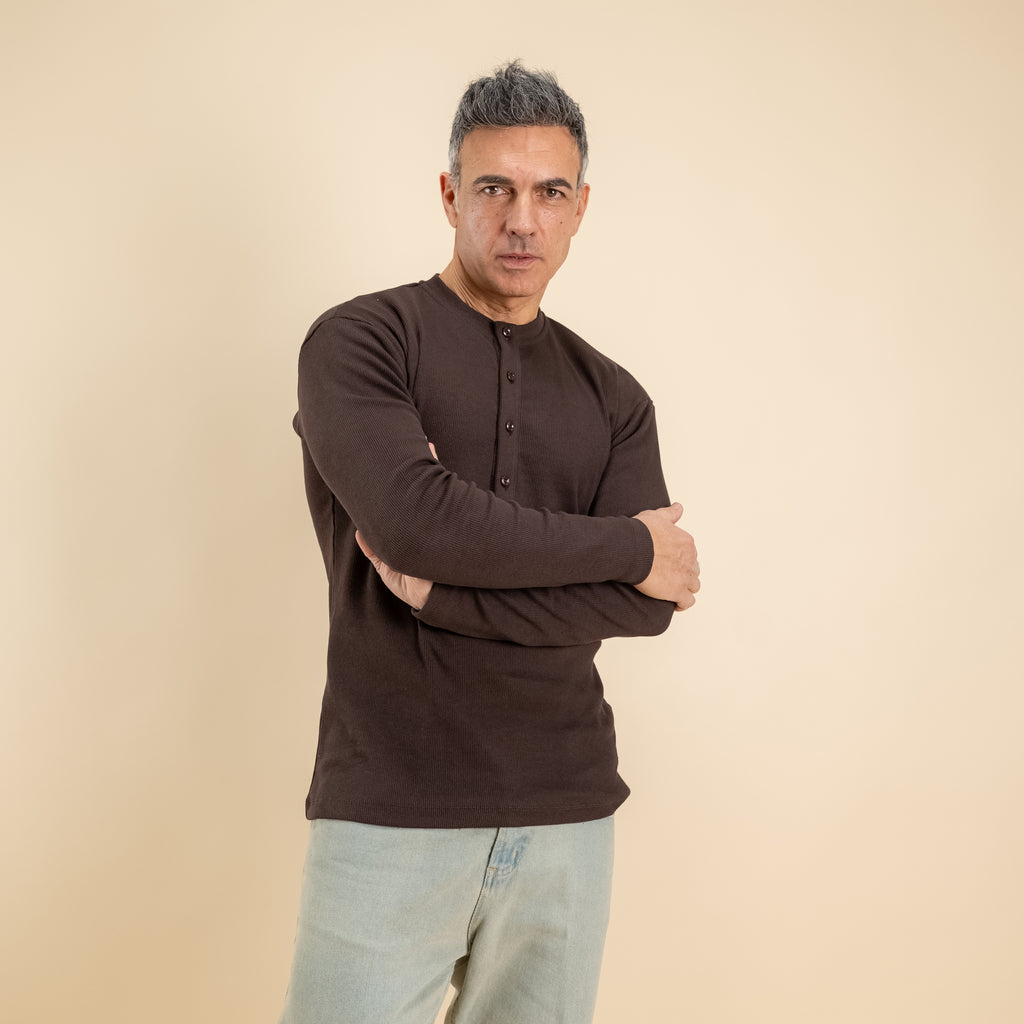 Maglia serafino a costine - Marrone