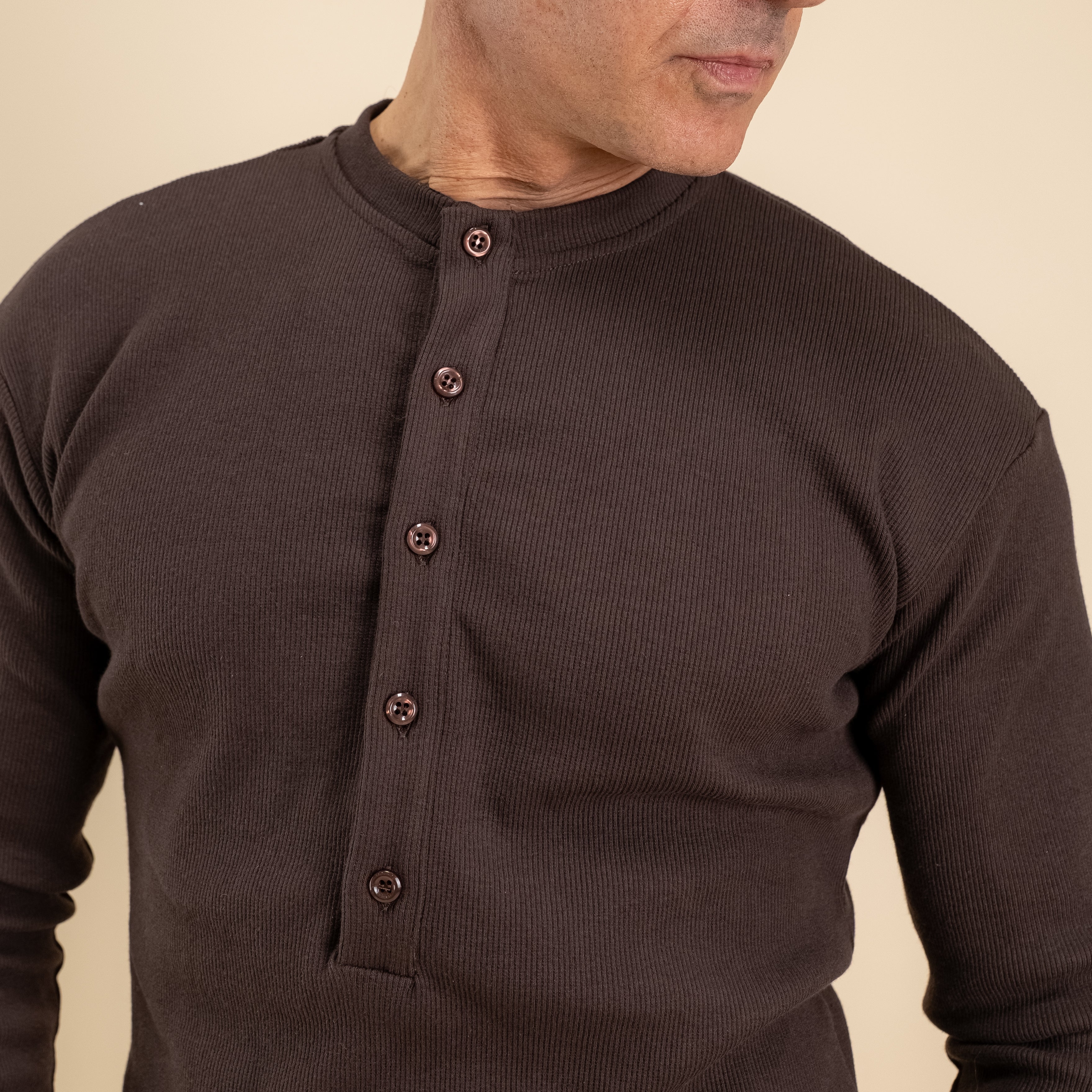 Maglia serafino a costine - Marrone