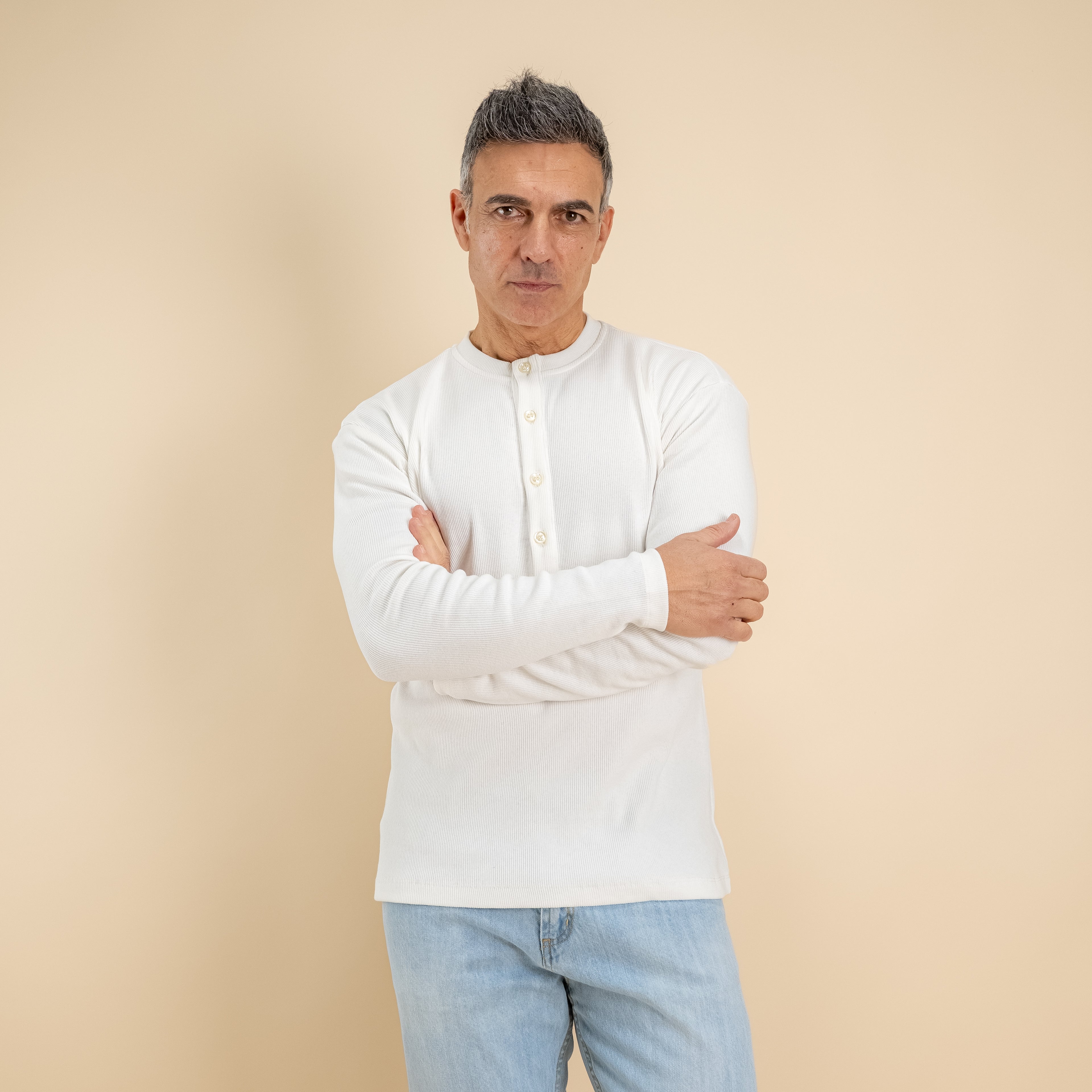 Maglia serafino a costine - Bianco