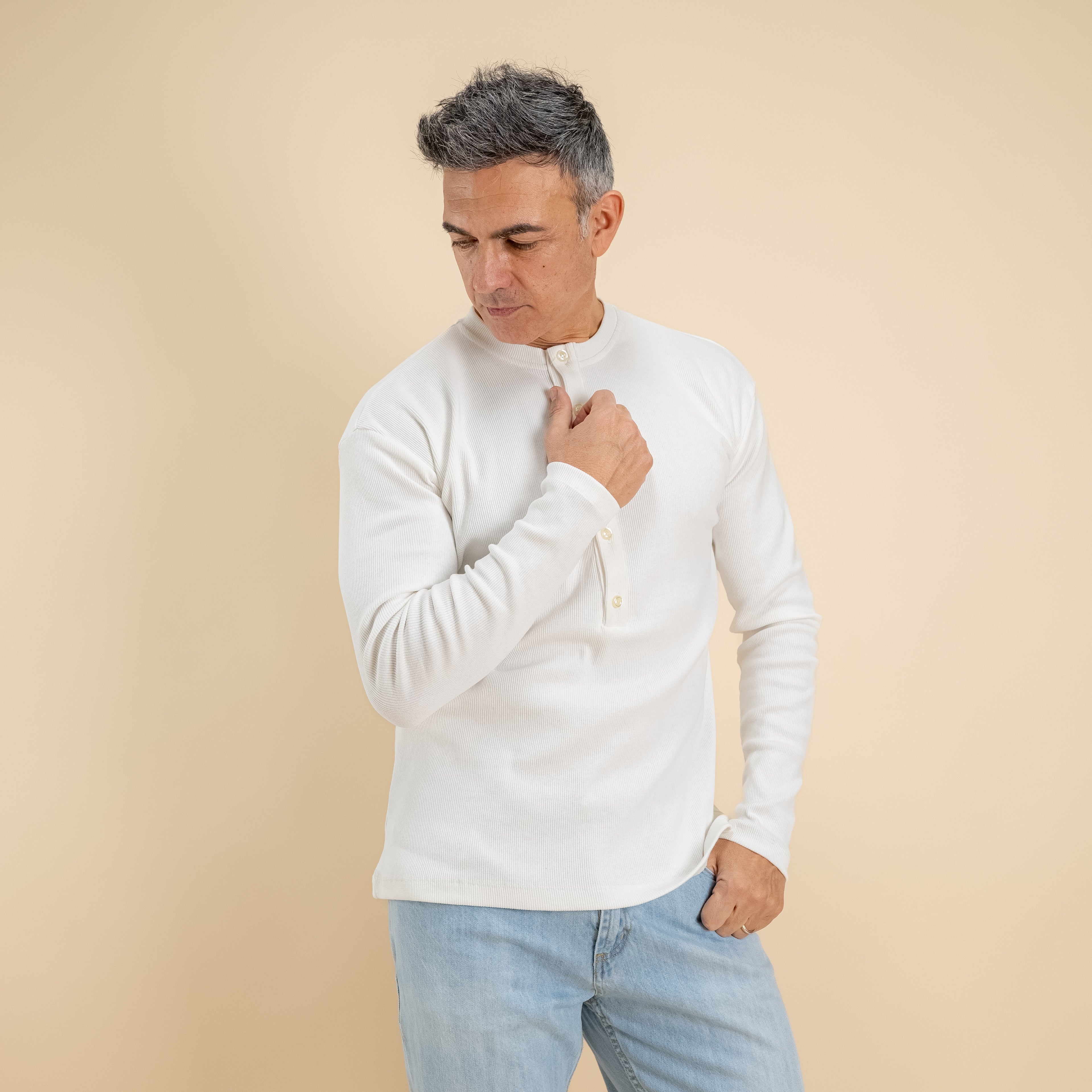 Maglia serafino a costine - Bianco