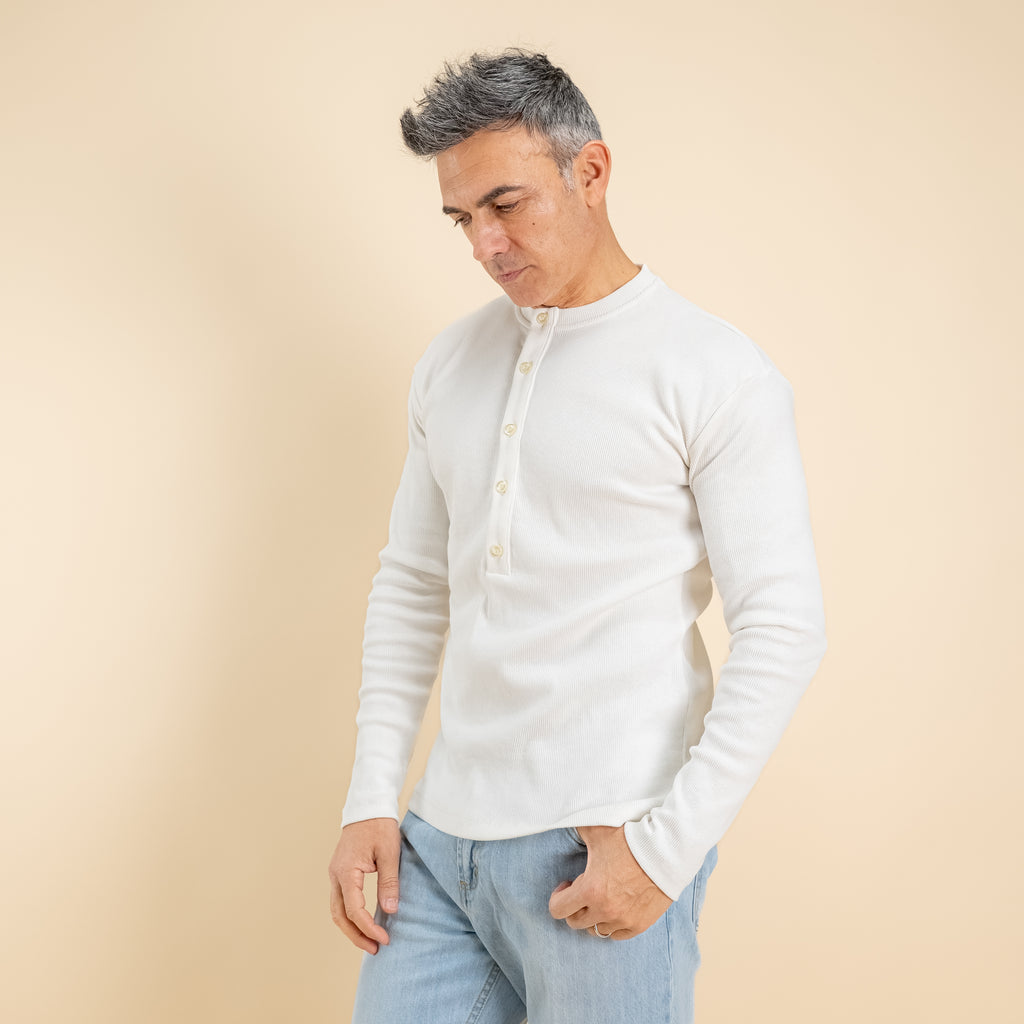 Maglia serafino a costine - Bianco