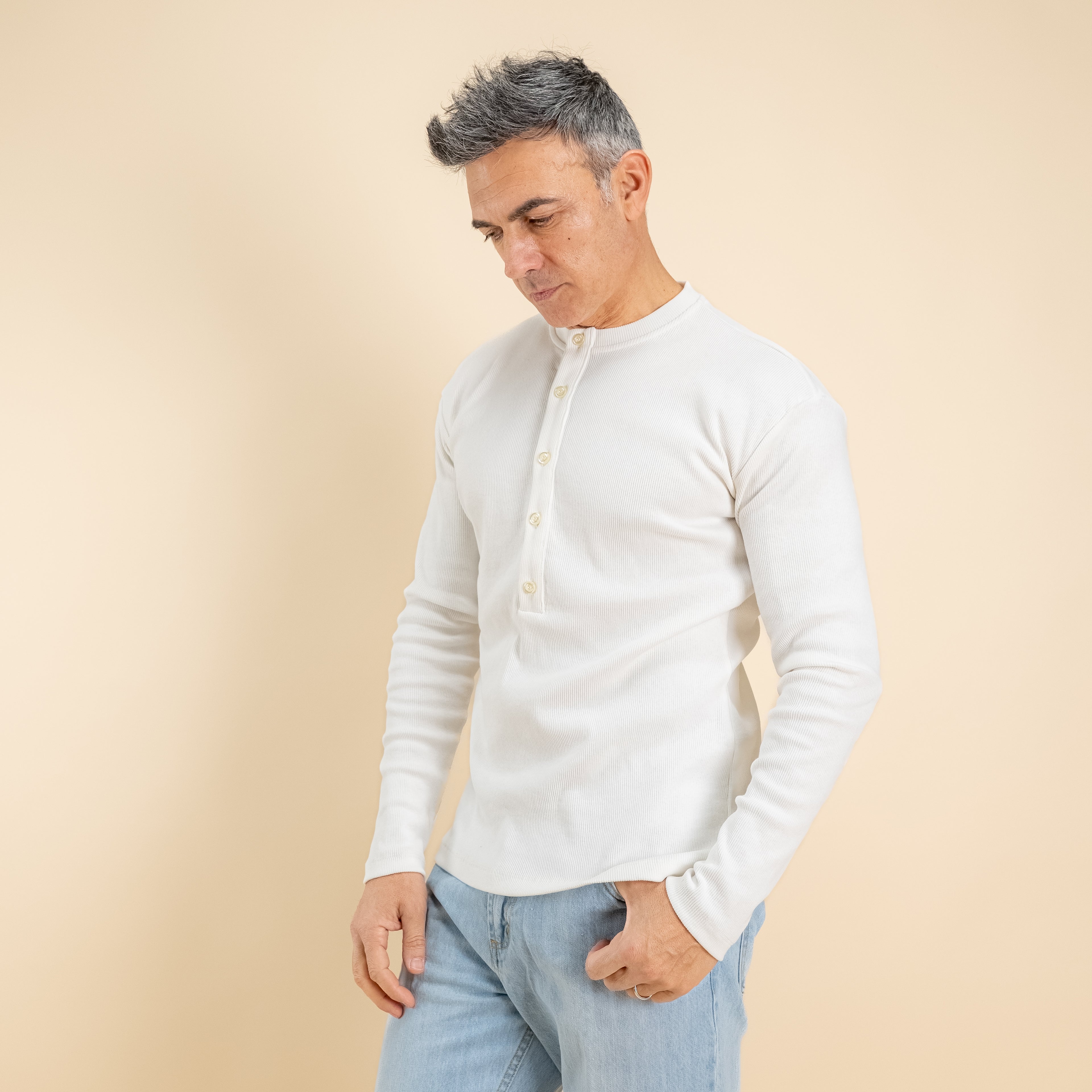 Maglia serafino a costine - Bianco