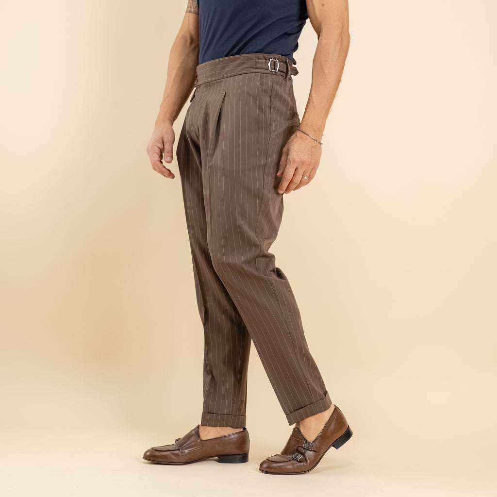 Pinstripe trousers with bustier and side buckle - Brown