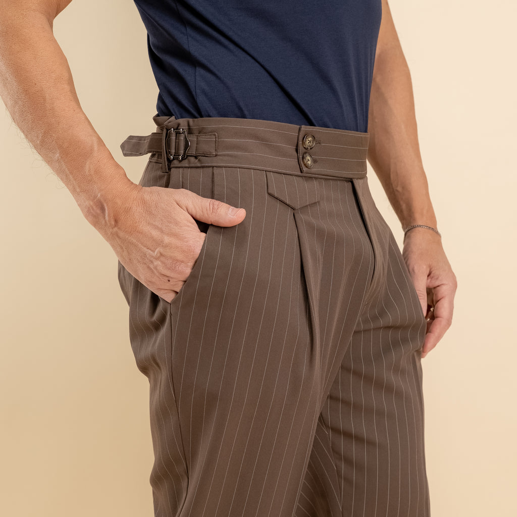 Pinstripe trousers with bustier and side buckle - Brown
