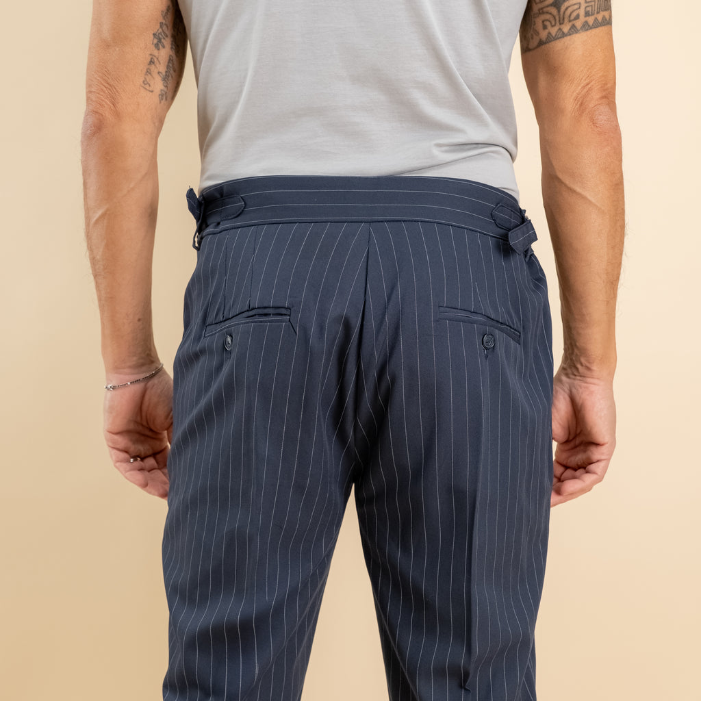 Pinstriped trousers with bustier and side buckle - Blue