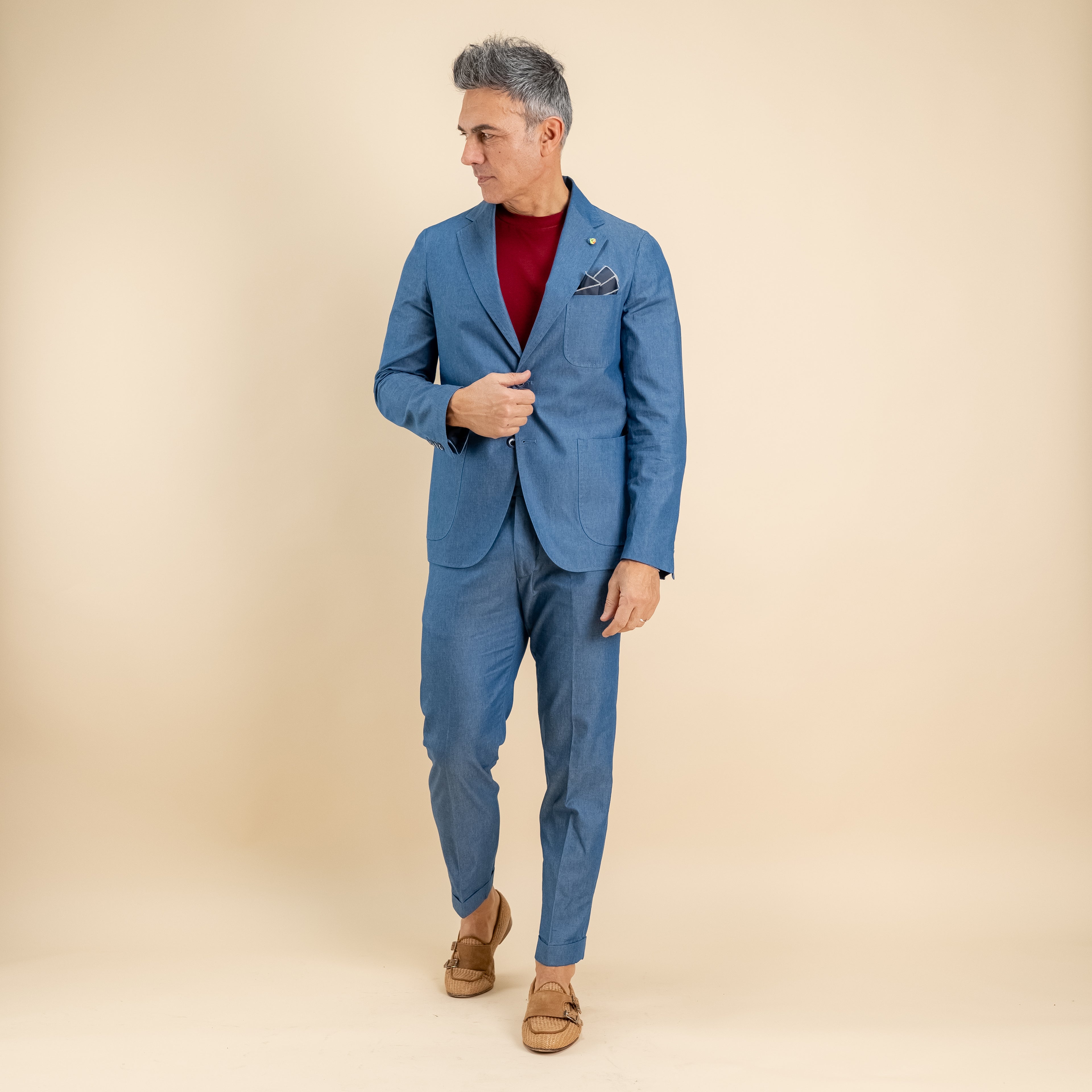 Abito monopetto impunturato 100% cotone - Jeans