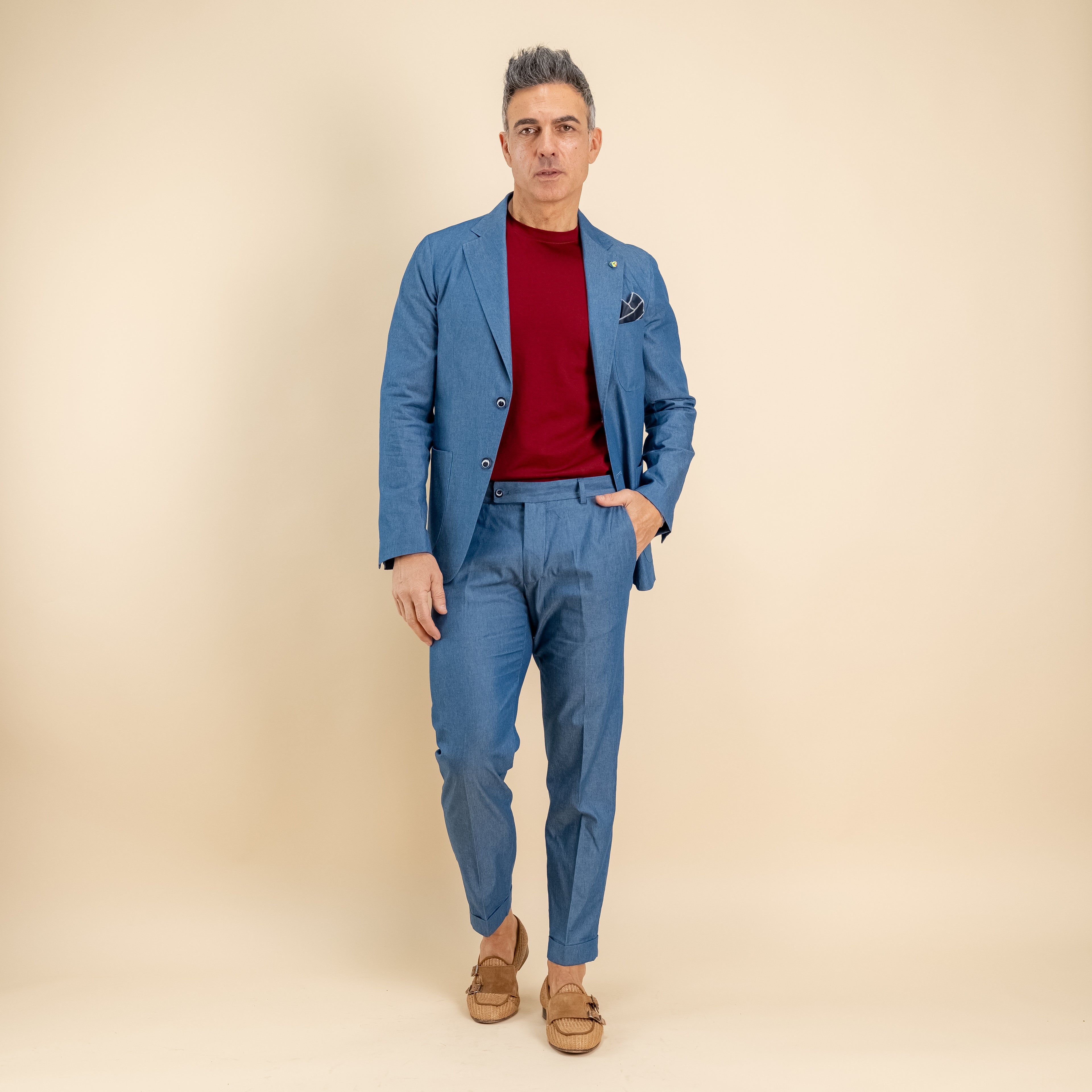 Abito monopetto impunturato 100% cotone - Jeans
