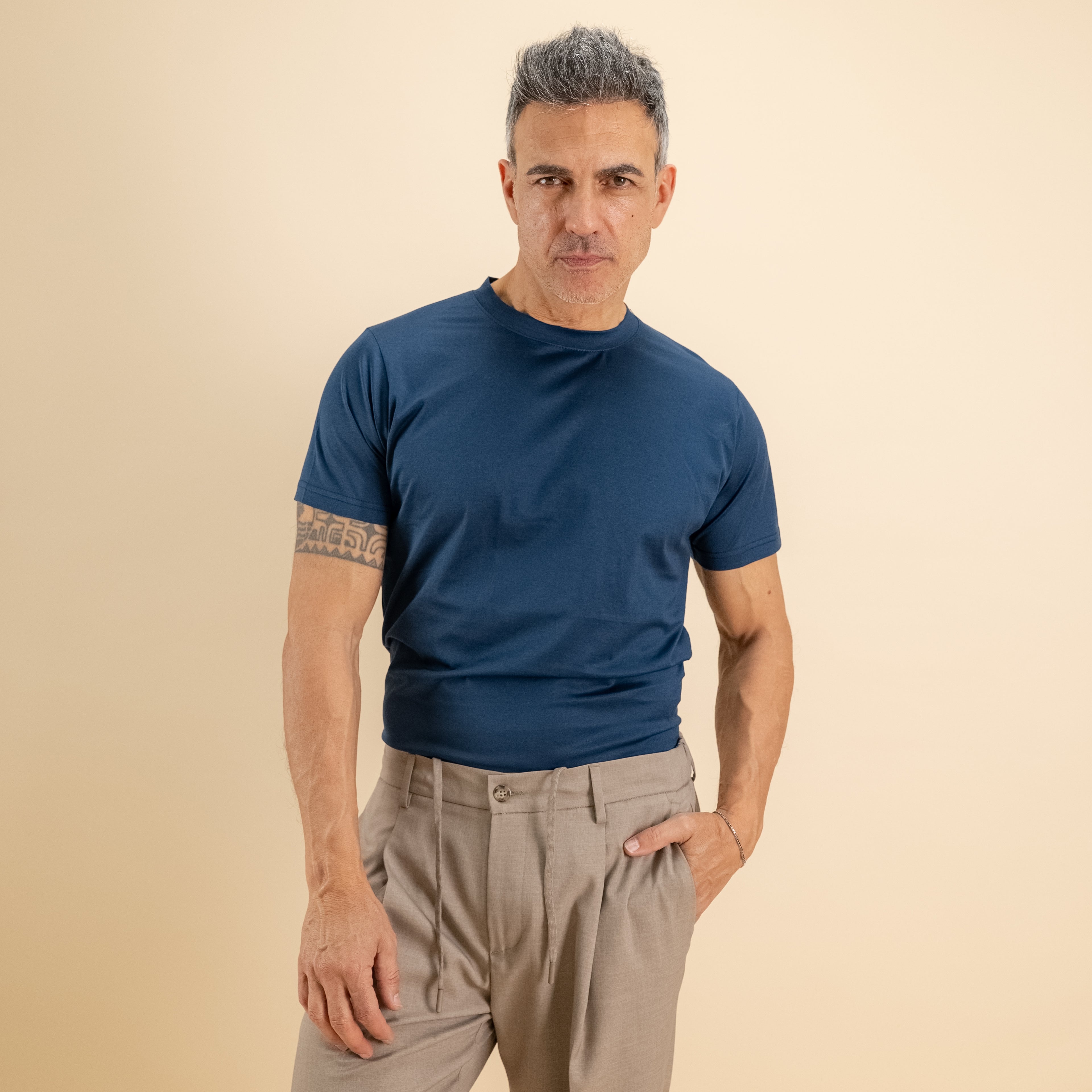 T-shirt in Filo di Scozia - Blu Navy