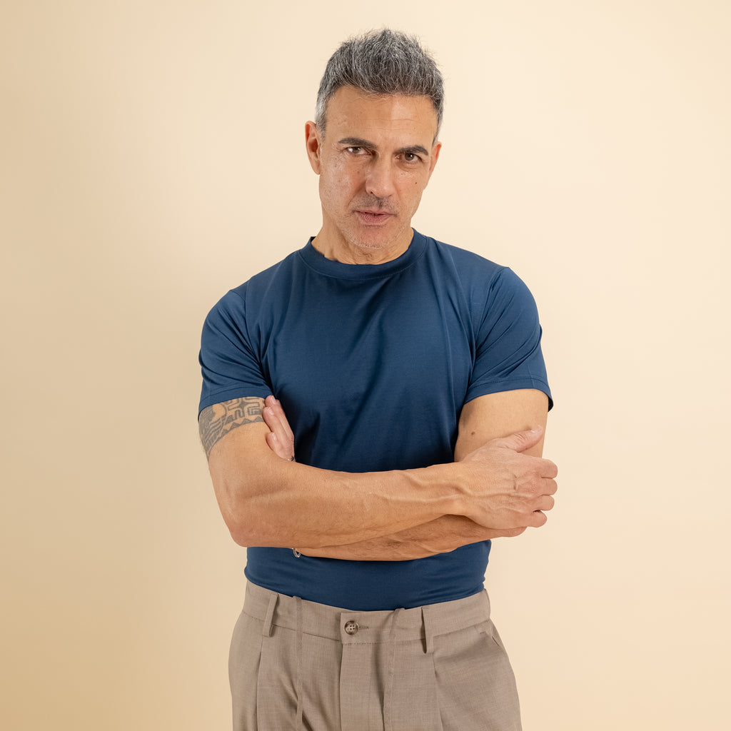 T-shirt in Filo di Scozia - Blu Navy