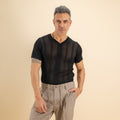 Maglia scollo a V traforata - Nero