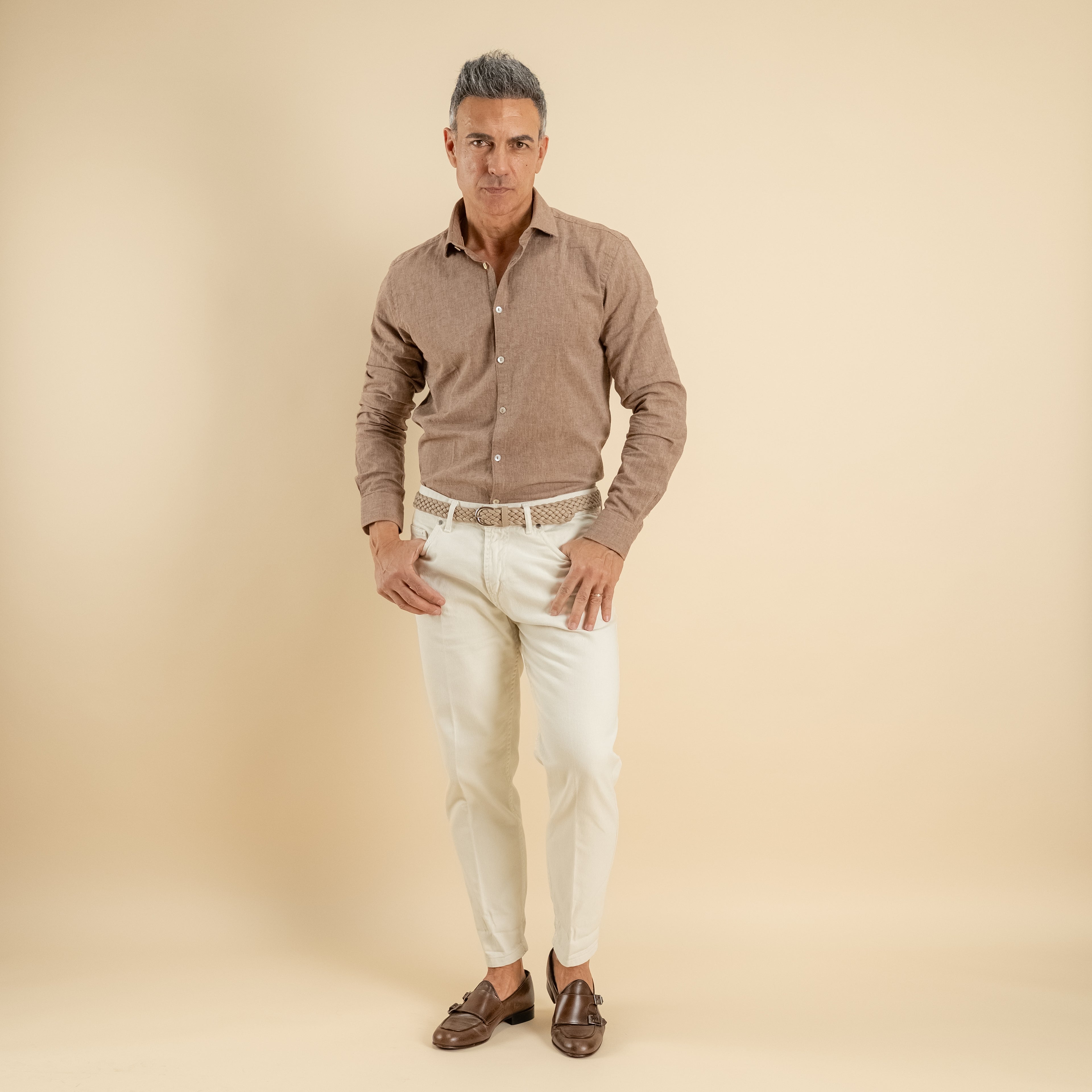 Camicia sartoriale in misto lino - Moro