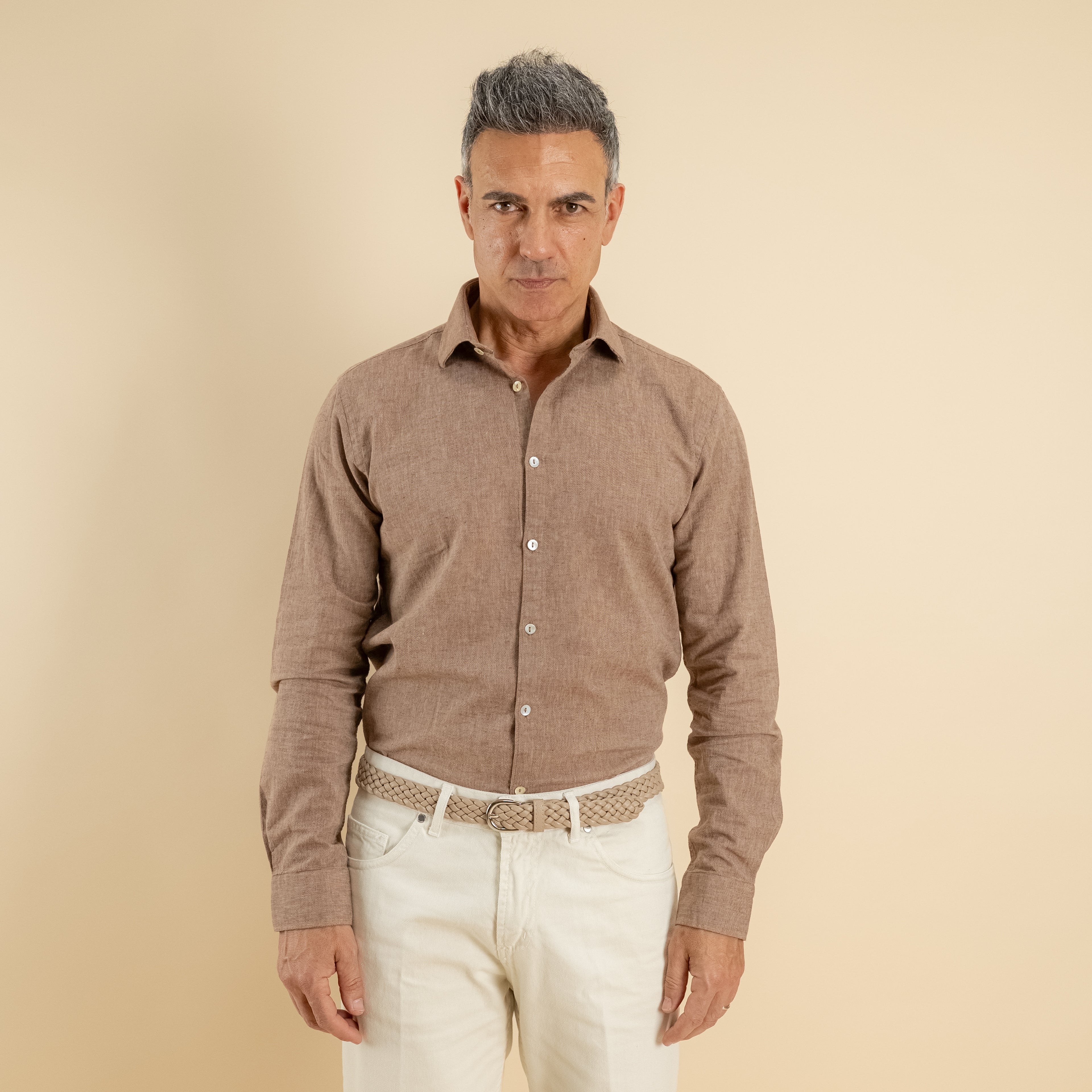 Camicia sartoriale in misto lino - Moro