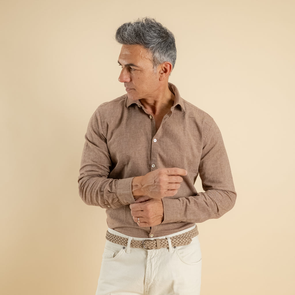 Camicia sartoriale in misto lino - Moro