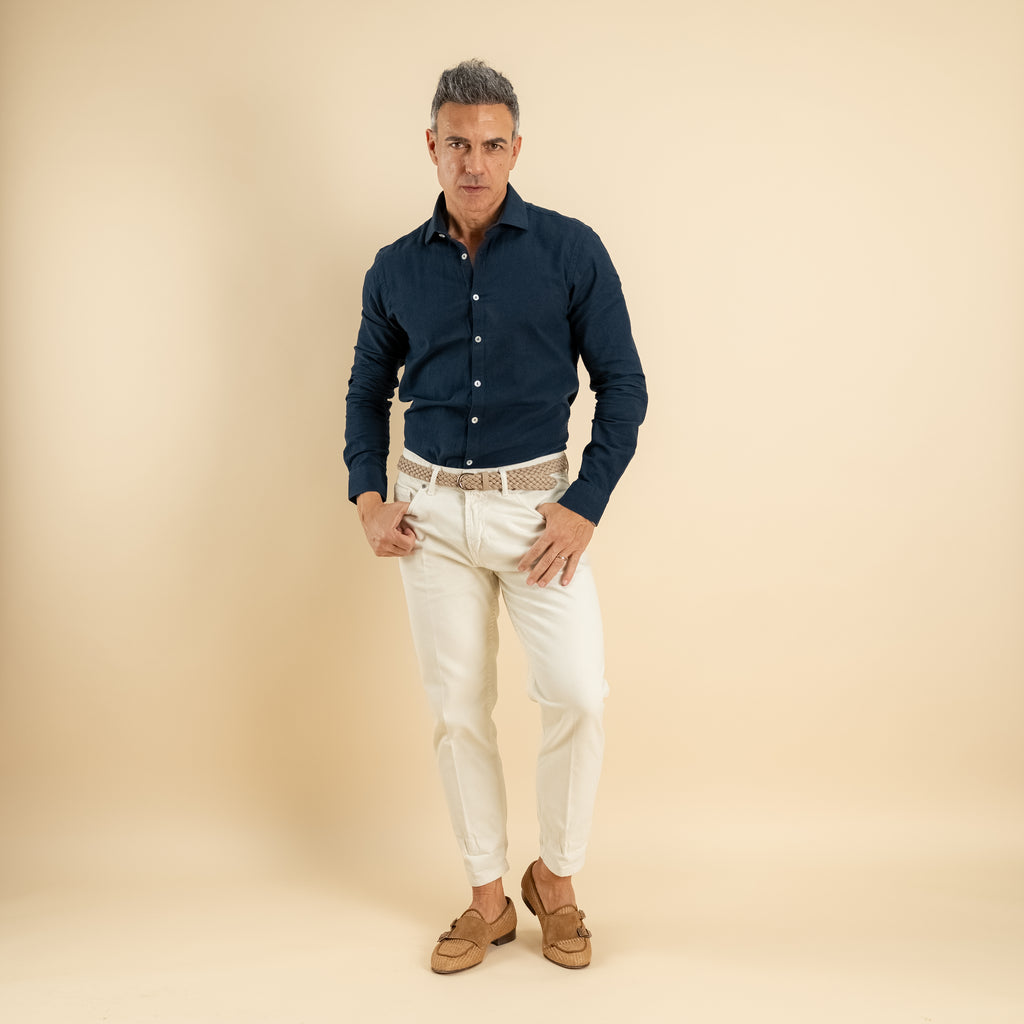 Camicia sartoriale in misto lino - Blu