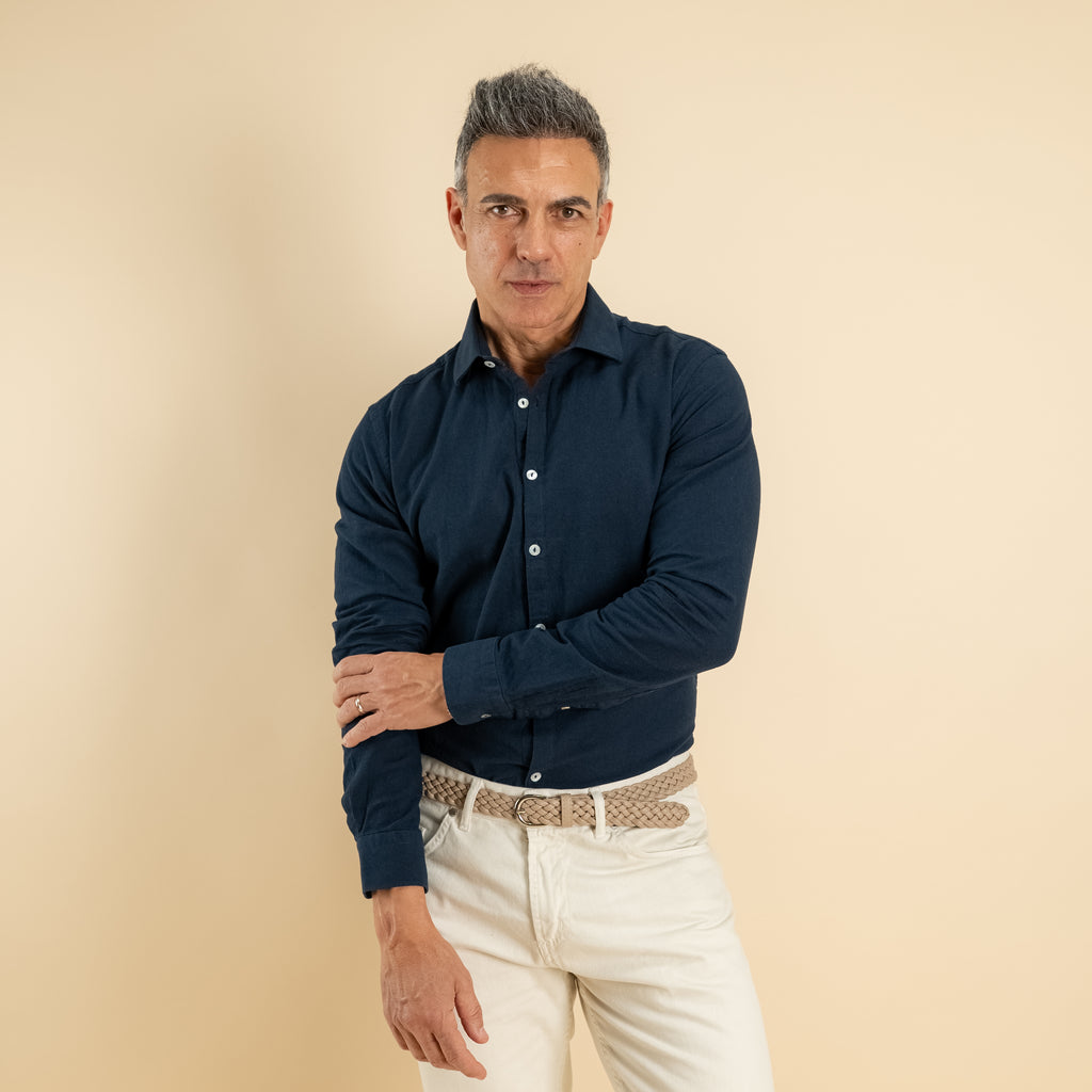 Camicia sartoriale in misto lino - Blu