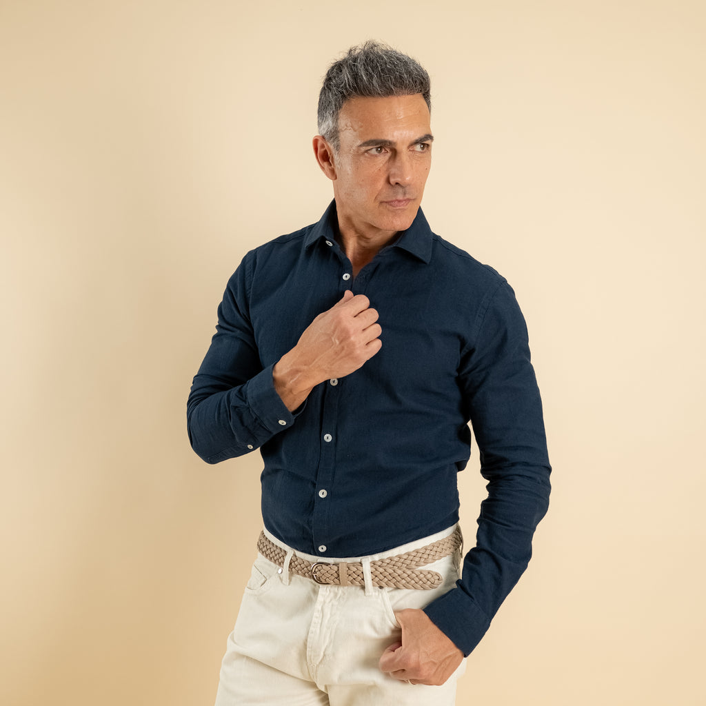 Camicia sartoriale in misto lino - Blu