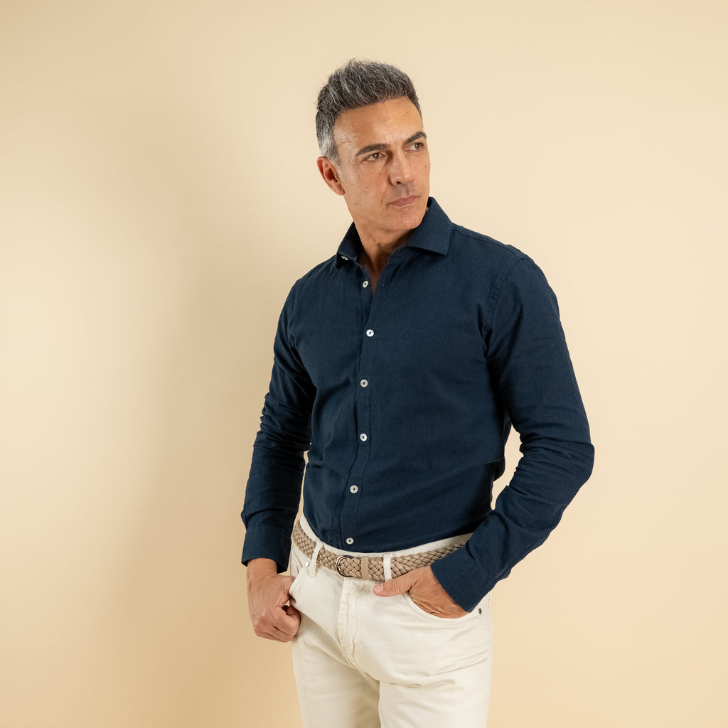 Camicia sartoriale in misto lino - Blu