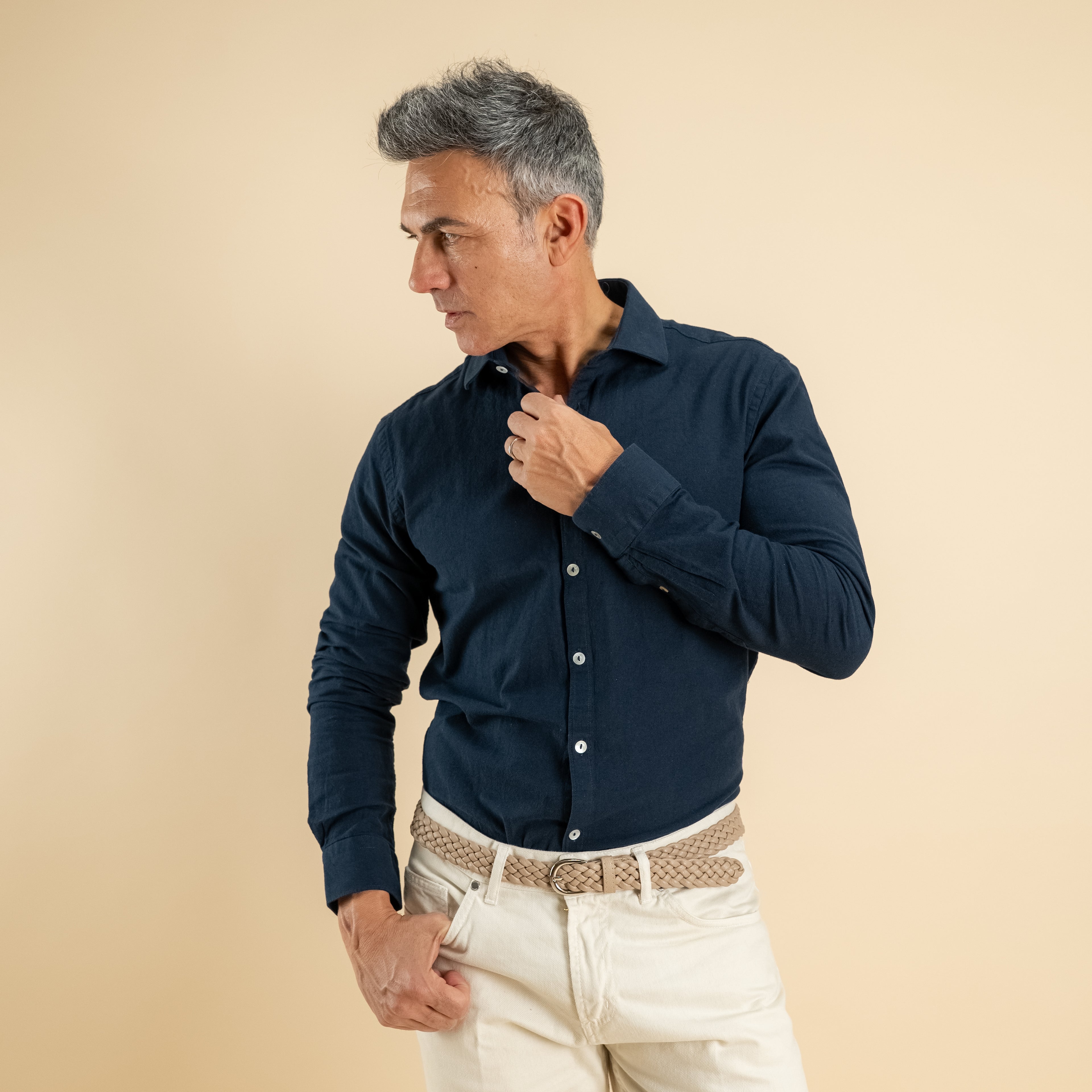 Camicia sartoriale in misto lino - Blu
